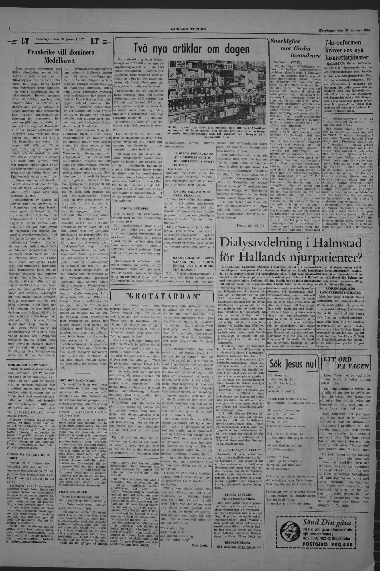 Laholms Tidning Torsdag 29 januari 1970, sida 4