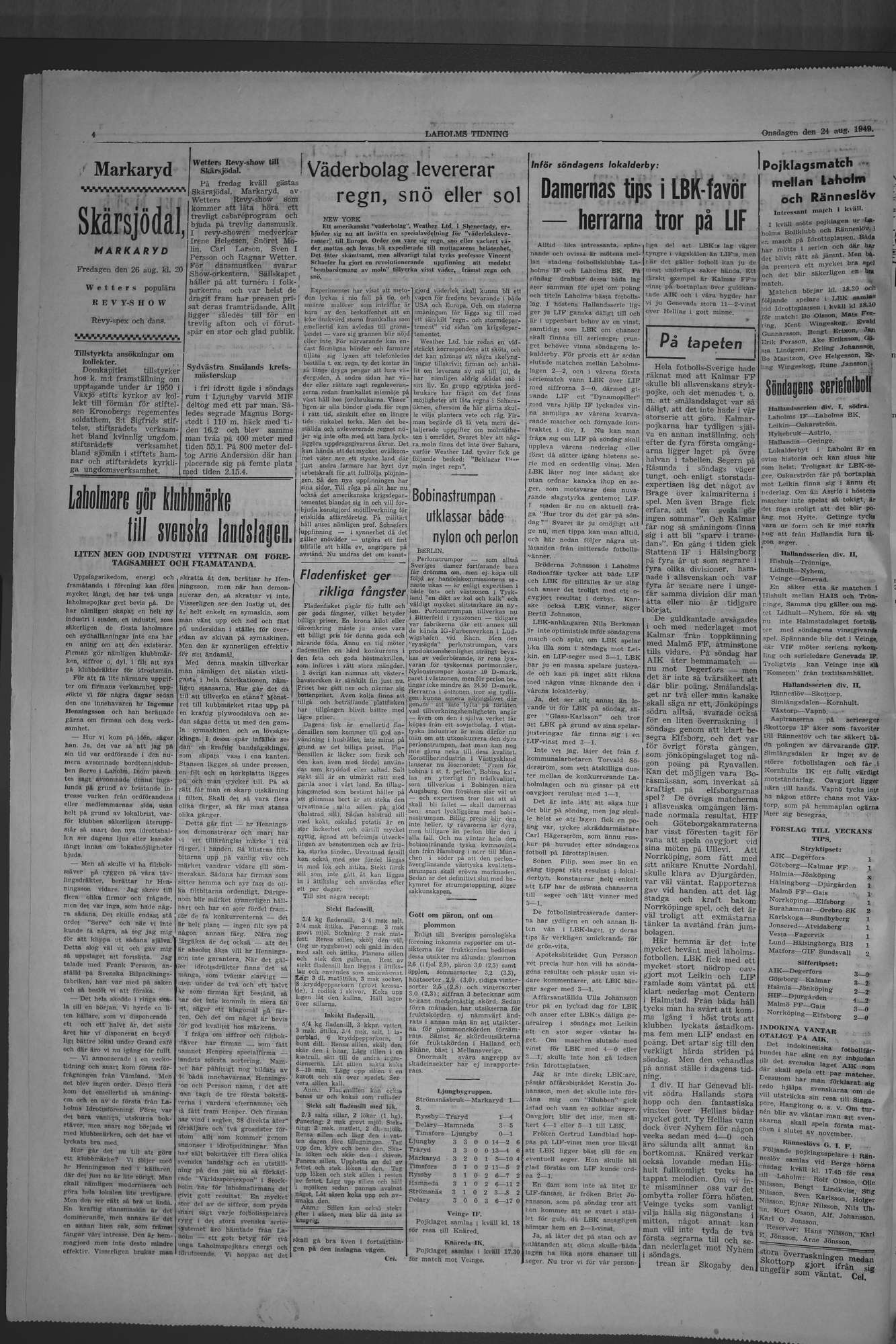 Laholms Tidning Onsdag 24 augusti 1949, sida 4