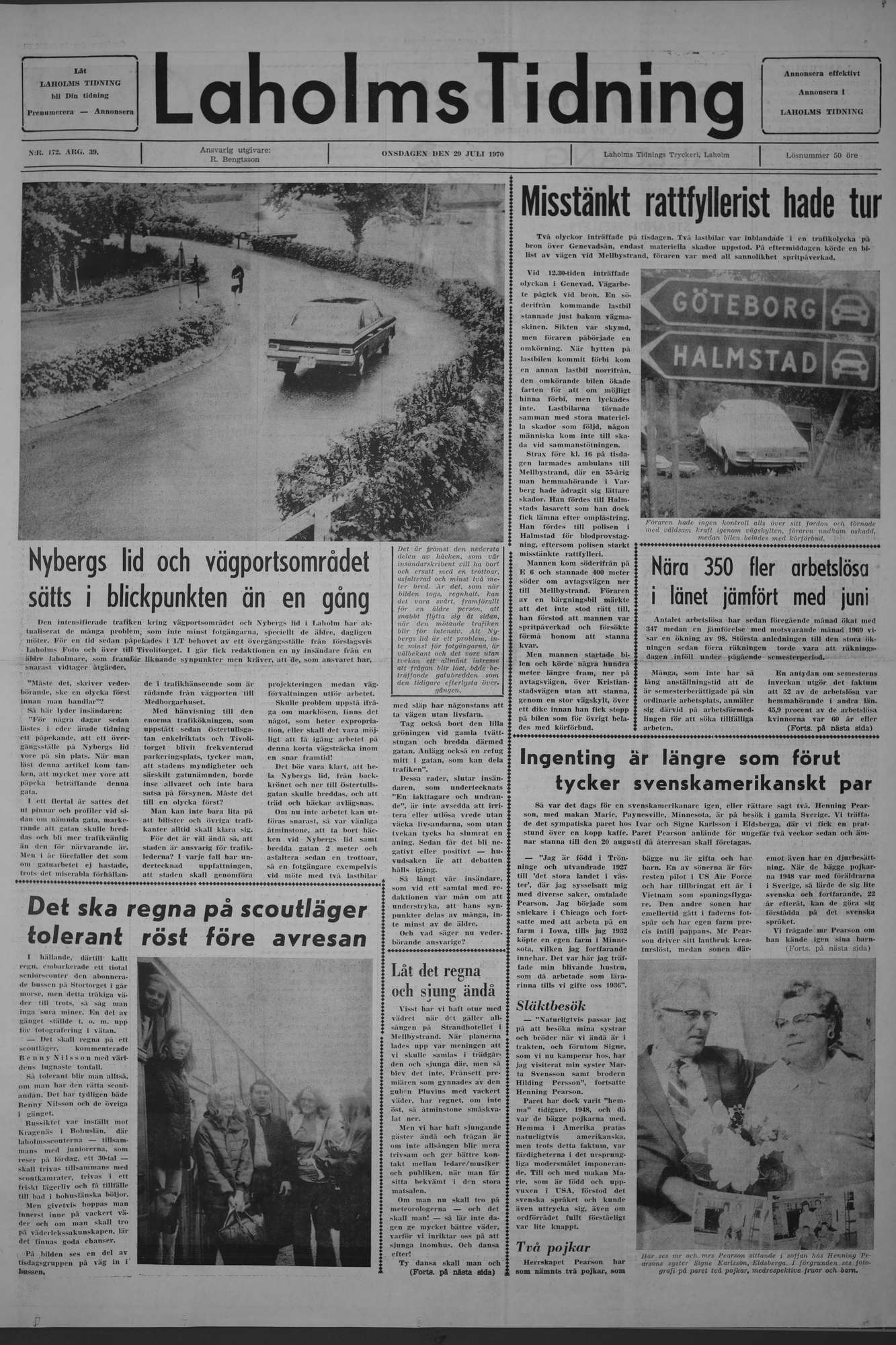 Laholms Tidning Onsdag 29 juli 1970, sida 1