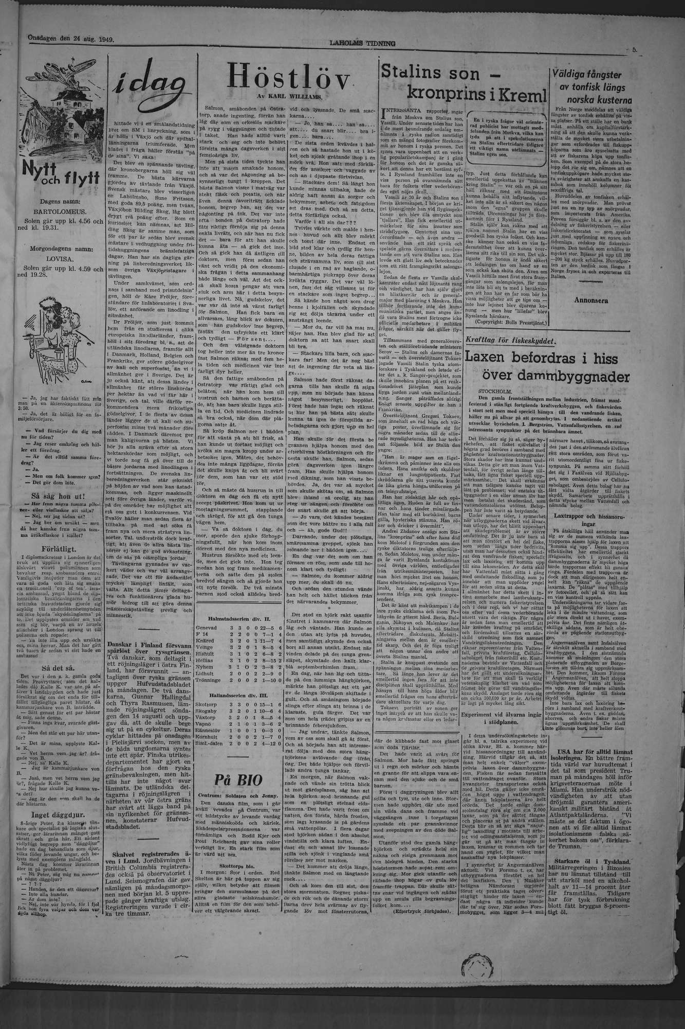 Laholms Tidning Onsdag 24 augusti 1949, sida 5