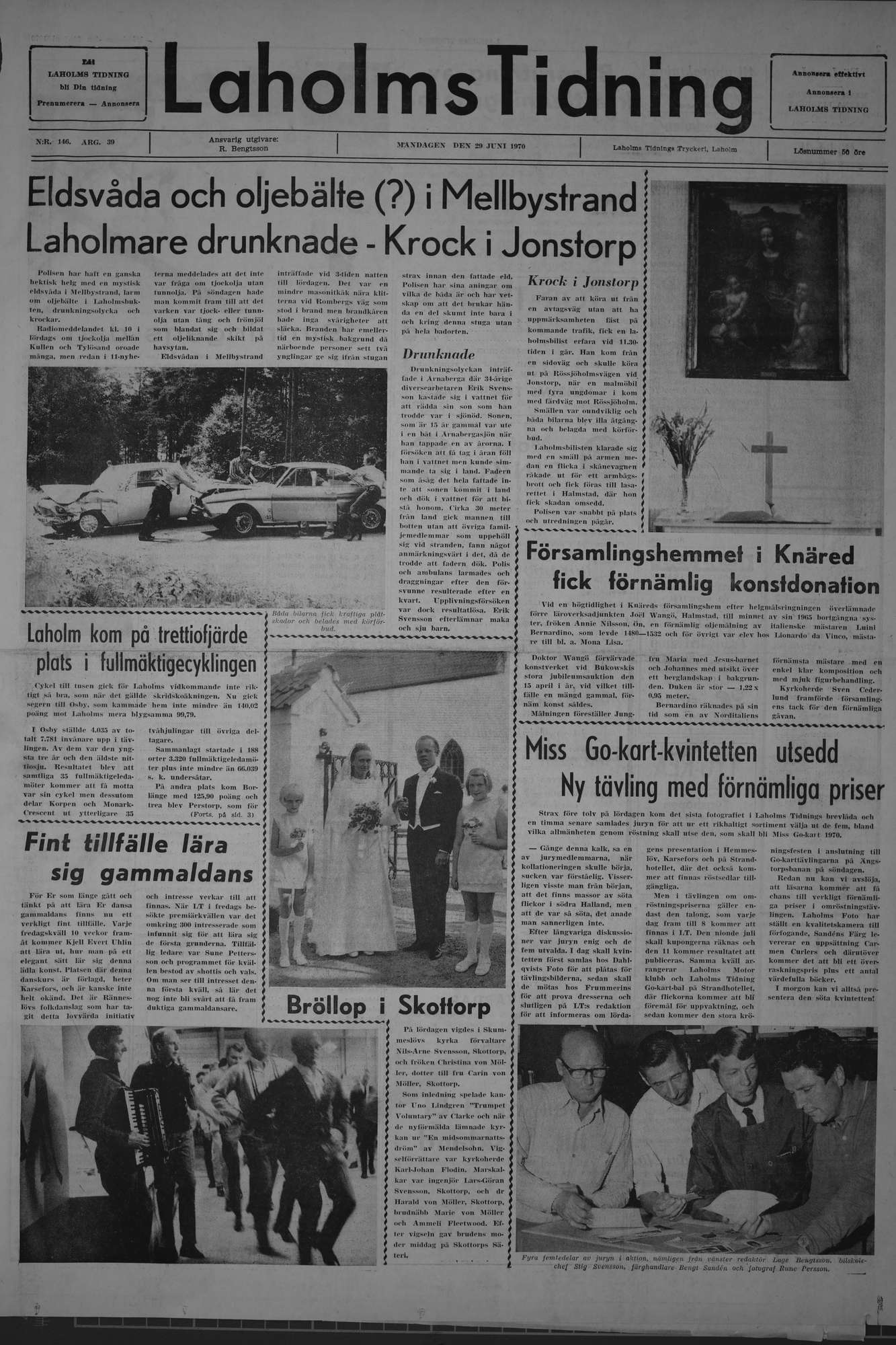 Laholms Tidning Måndag 29 juni 1970, sida 1