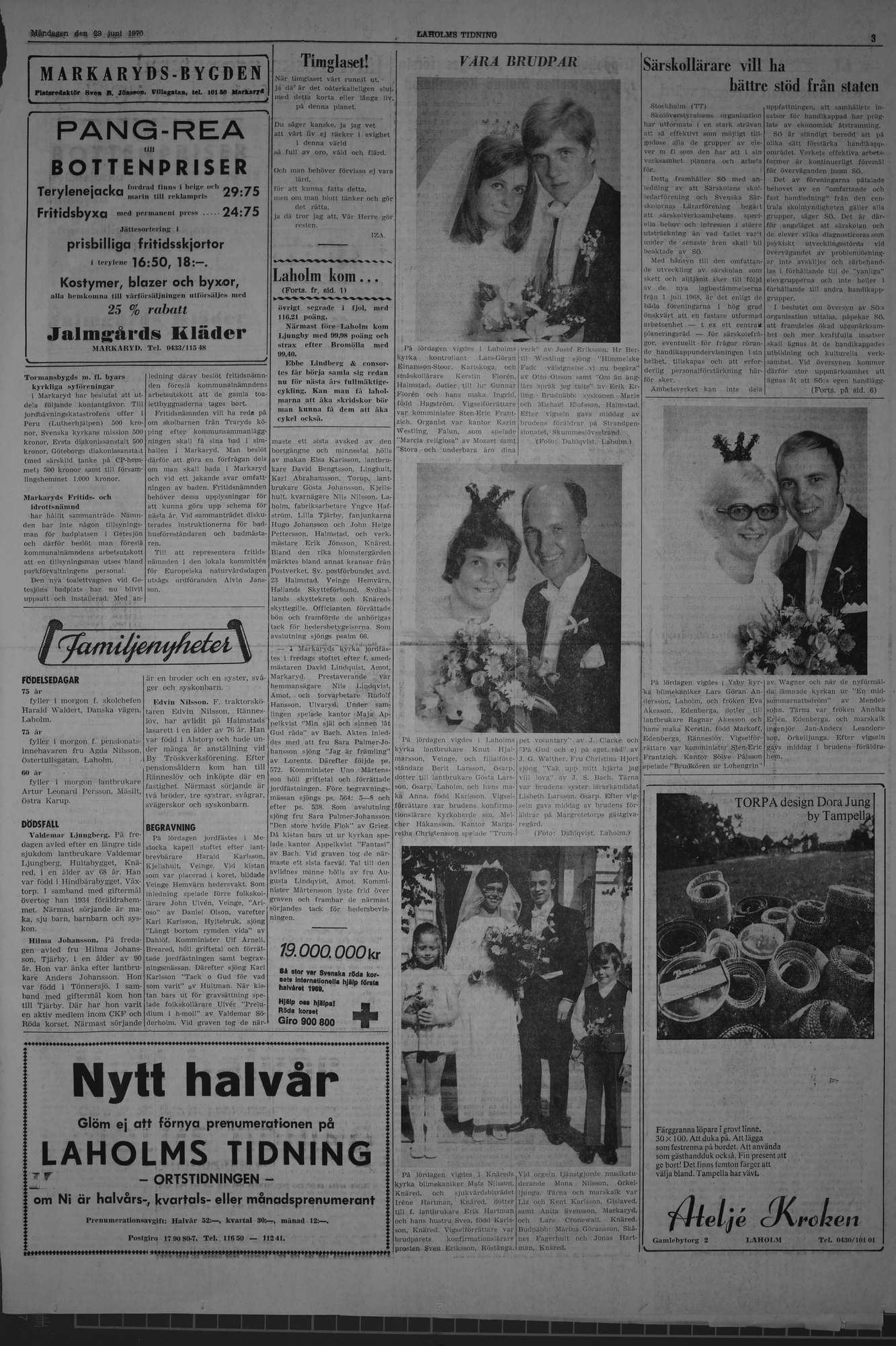 Laholms Tidning Måndag 29 juni 1970, sida 3