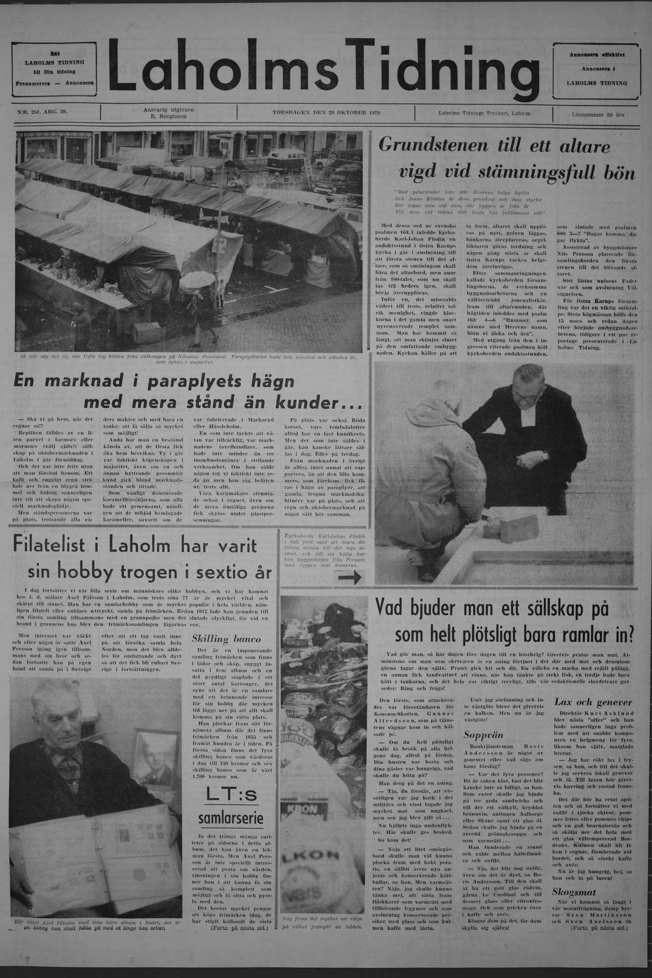 Laholms Tidning Torsdag 29 oktober 1970, sida 1