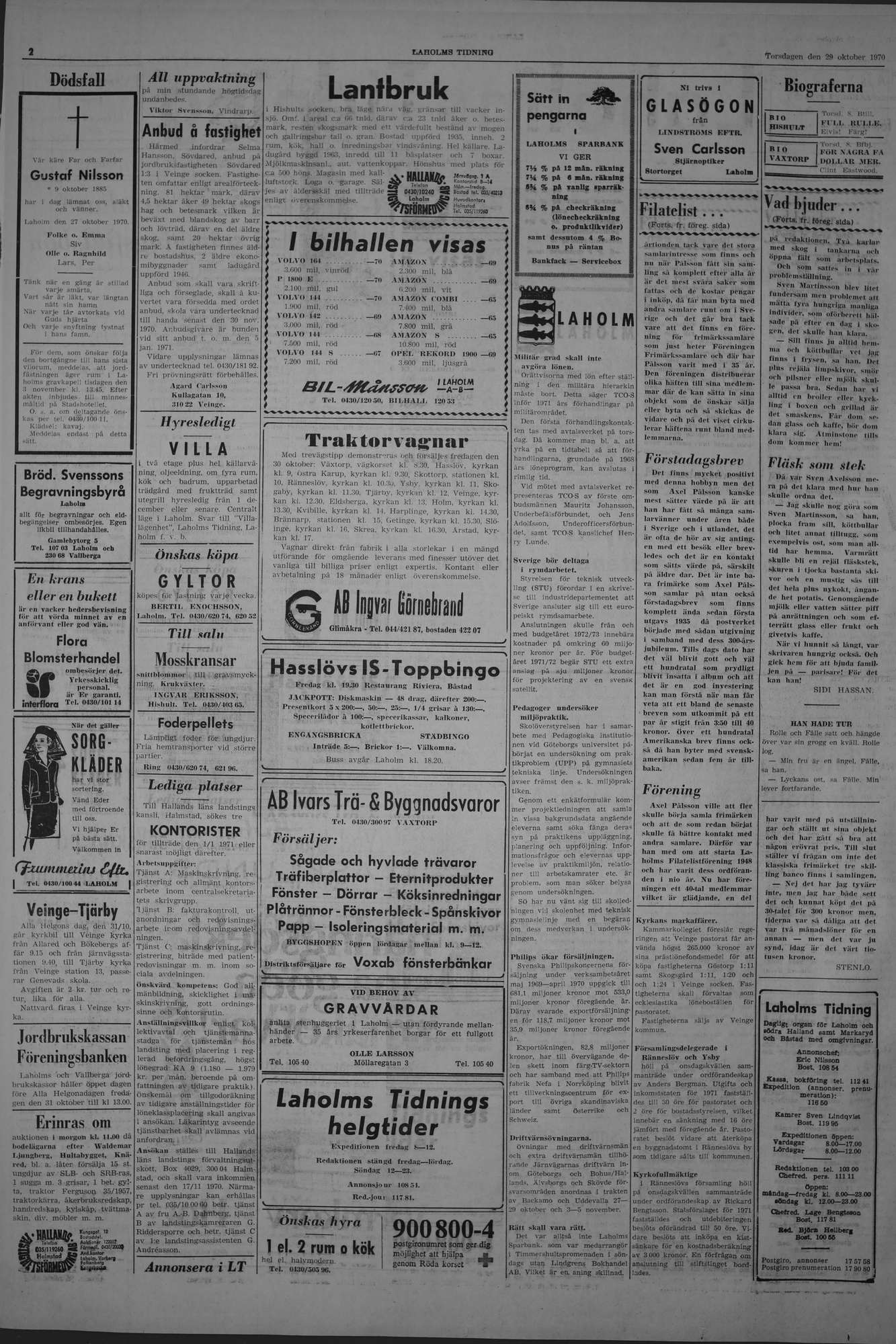 Laholms Tidning Torsdag 29 oktober 1970, sida 2