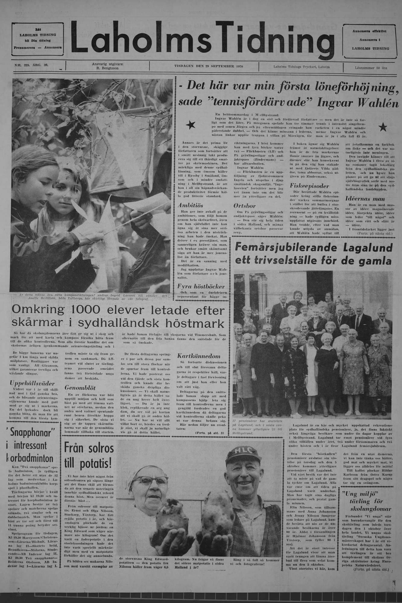 Laholms Tidning Tisdag 29 september 1970, sida 1