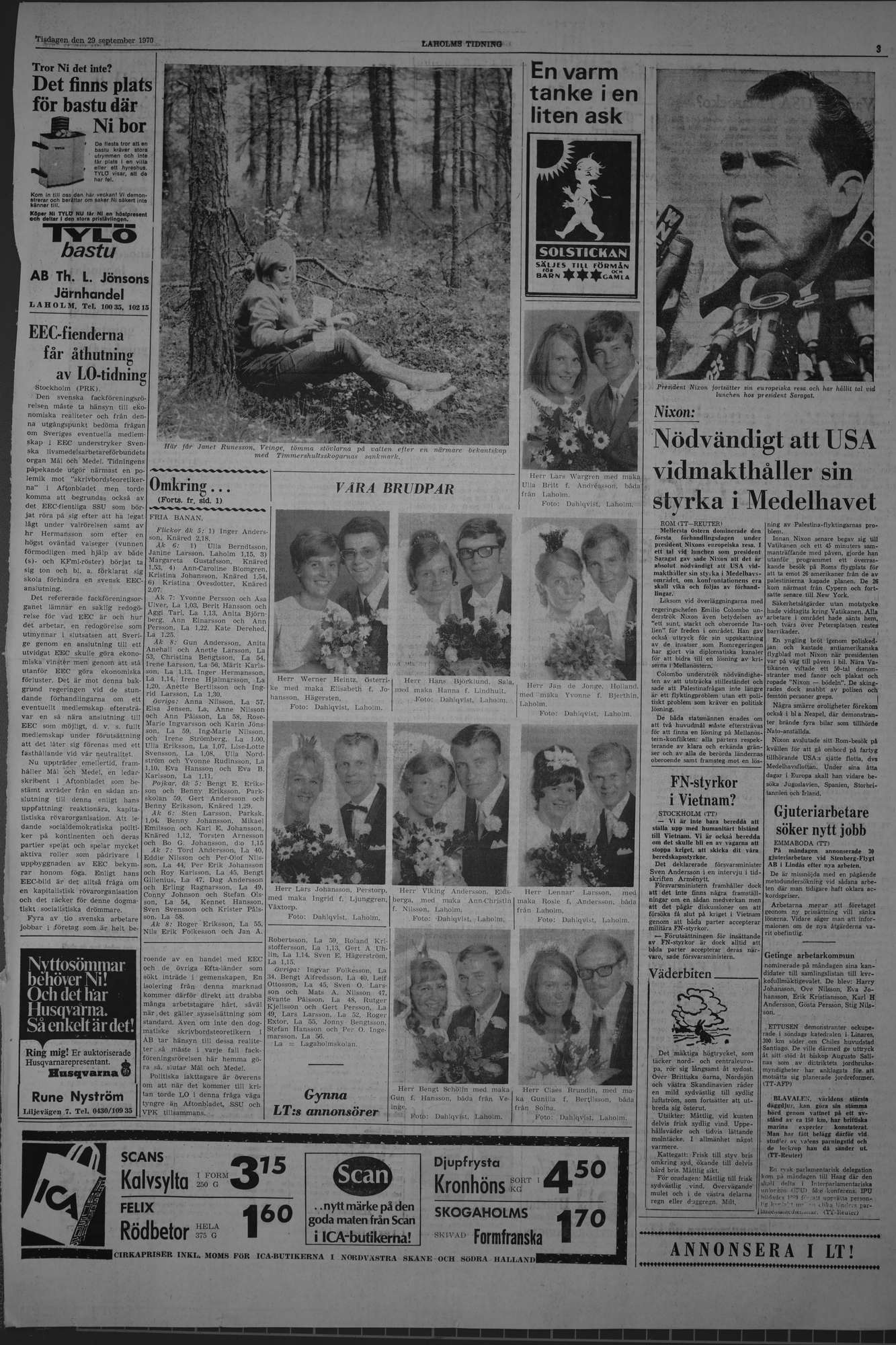 Laholms Tidning Tisdag 29 september 1970, sida 3