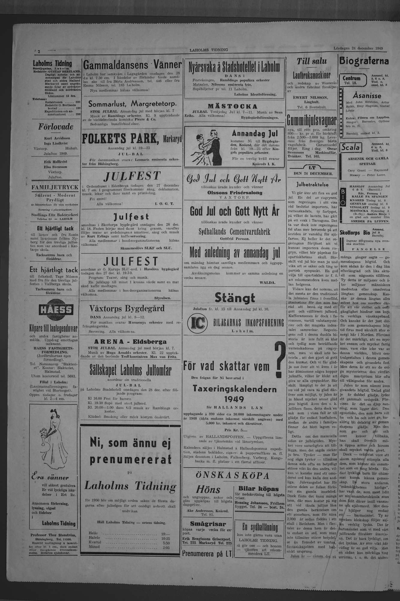 Laholms Tidning Lördag 24 december 1949, sida 2