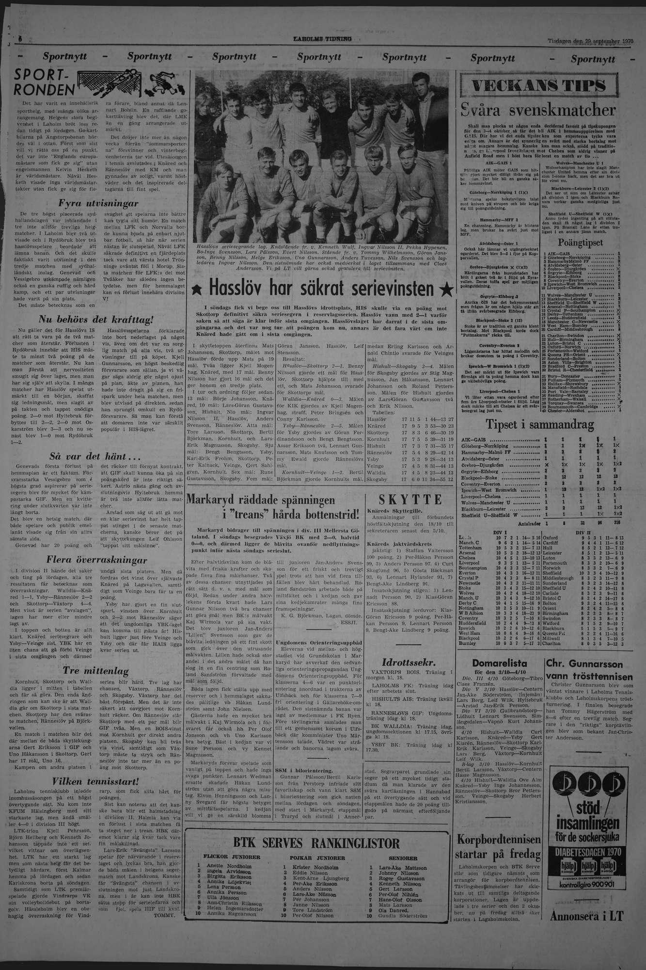 Laholms Tidning Tisdag 29 september 1970, sida 6