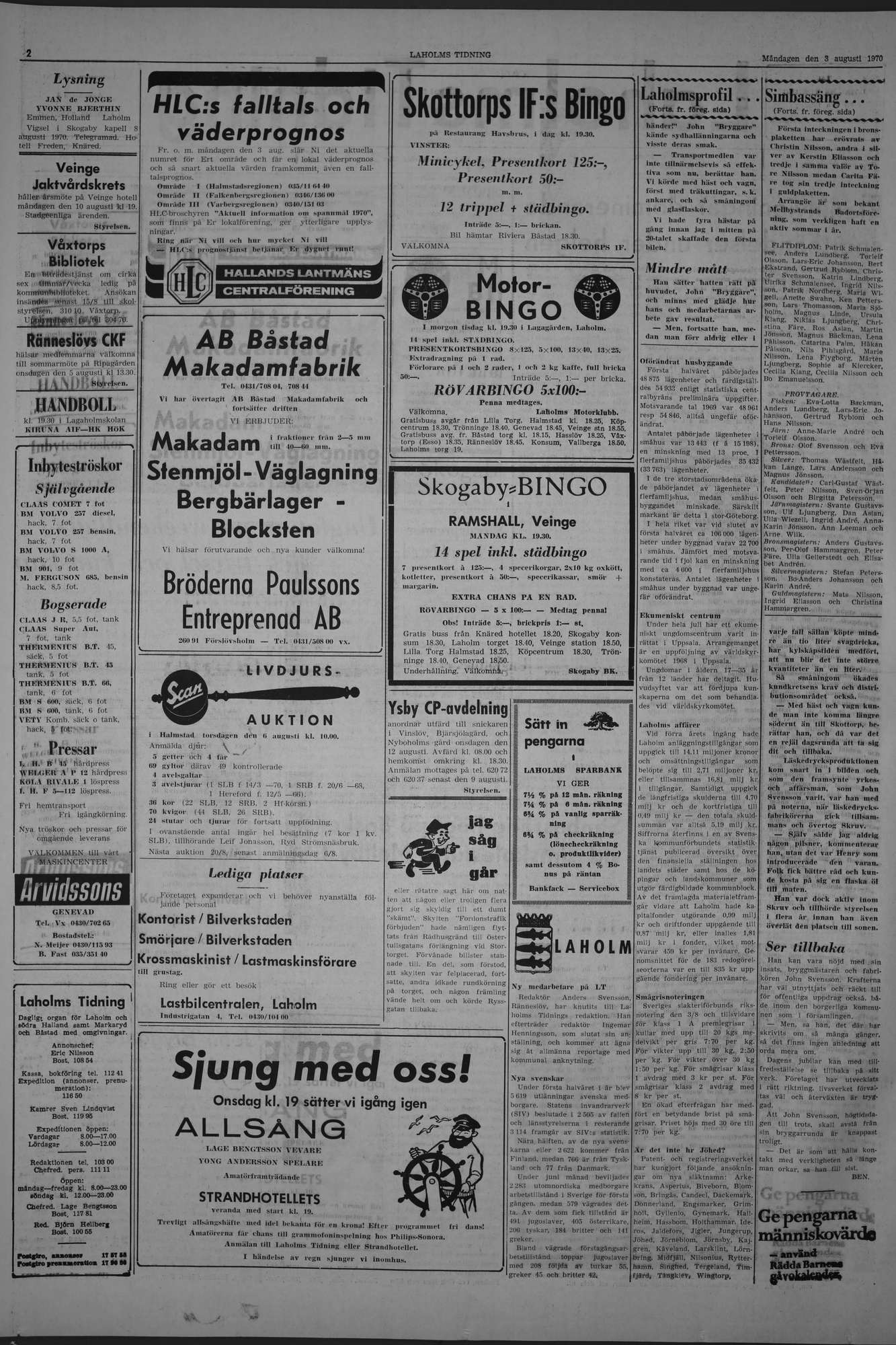 Laholms Tidning Måndag 3 augusti 1970, sida 2