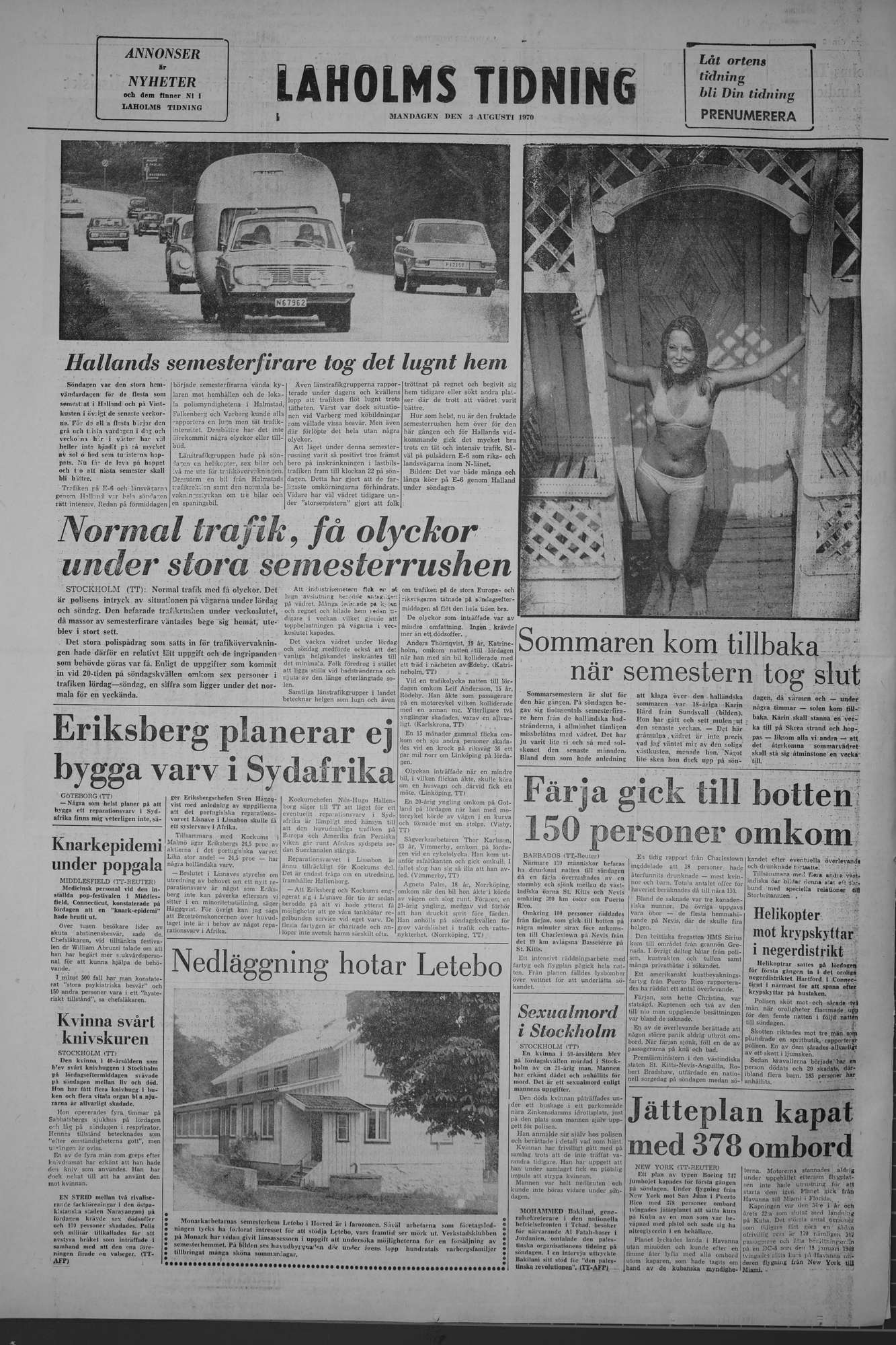 Laholms Tidning Måndag 3 augusti 1970, sida 8