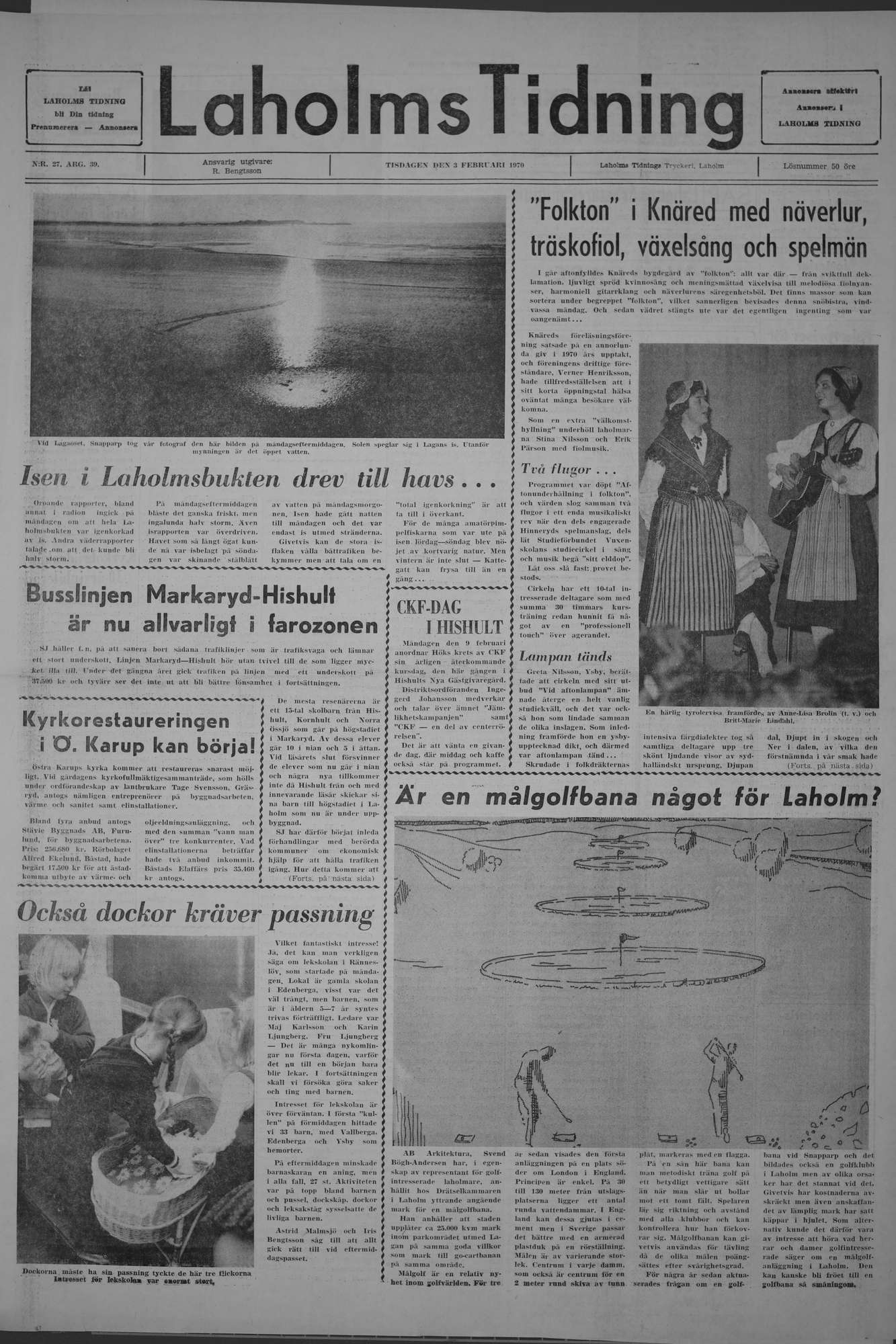 Laholms Tidning Tisdag 3 februari 1970, sida 1