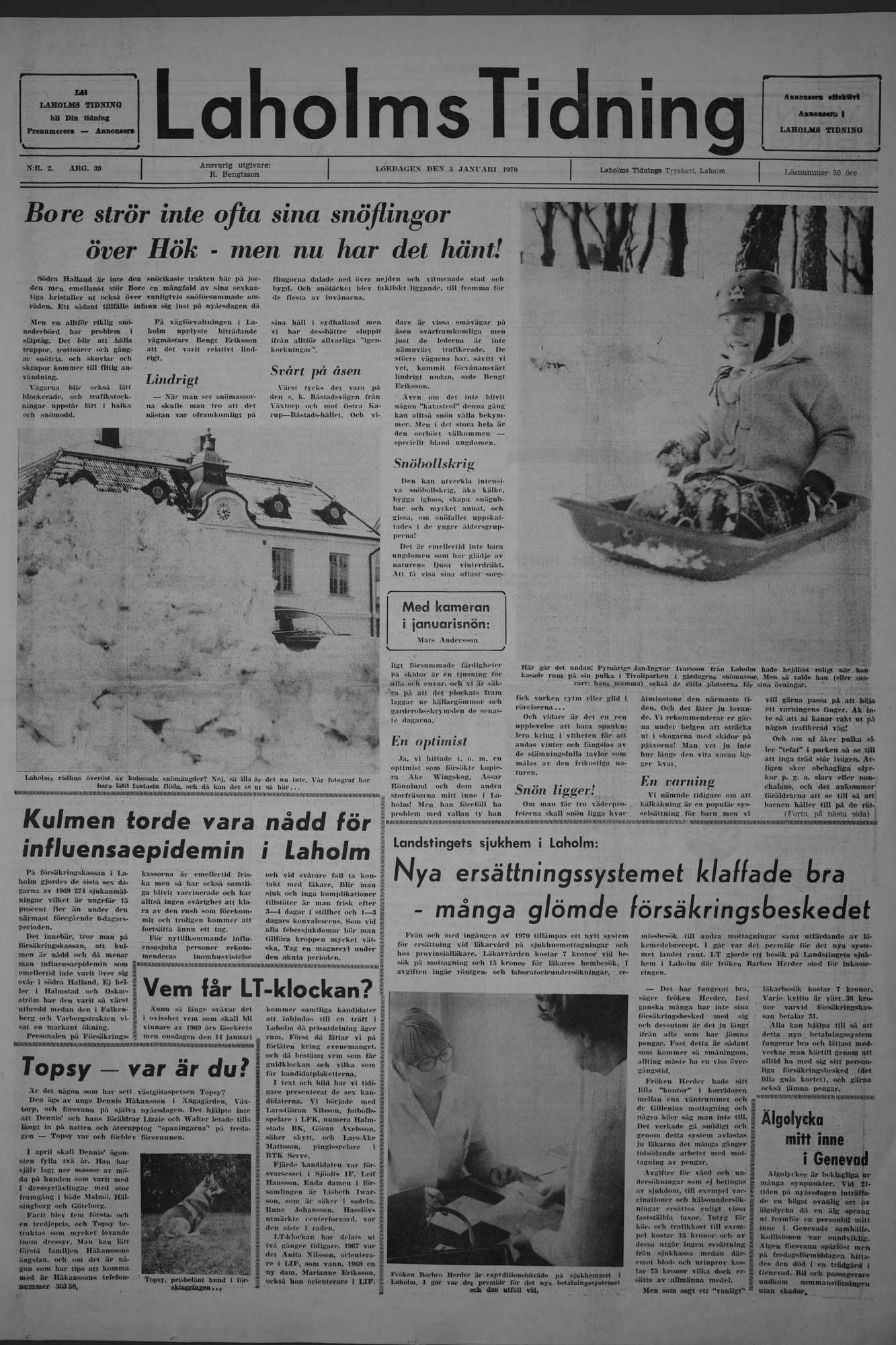 Laholms Tidning Lördag 3 januari 1970, sida 1