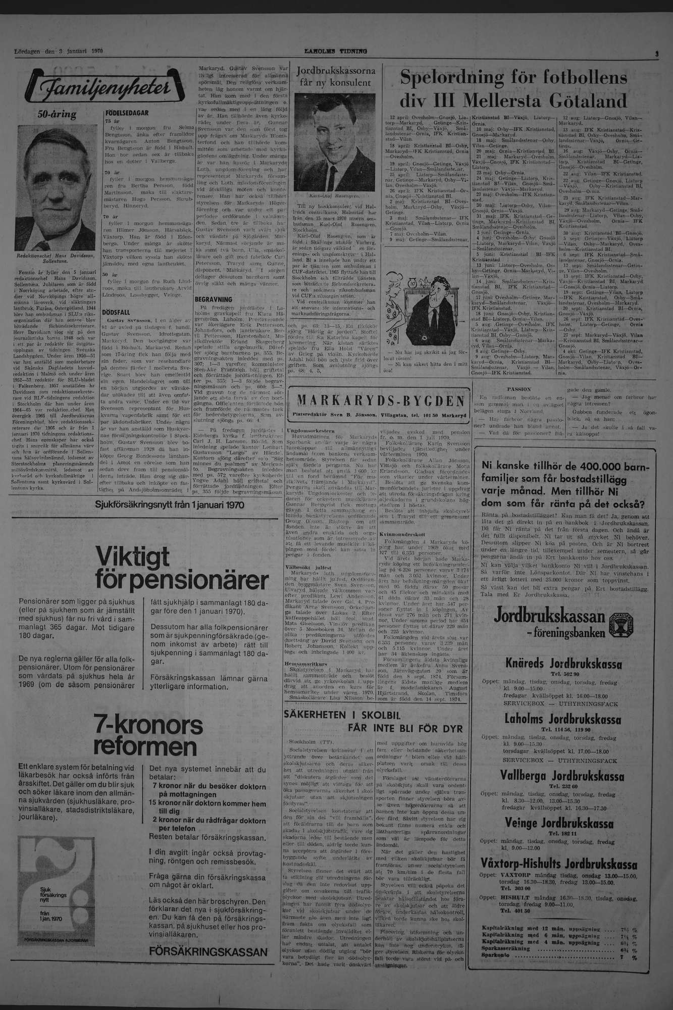 Laholms Tidning Lördag 3 januari 1970, sida 3