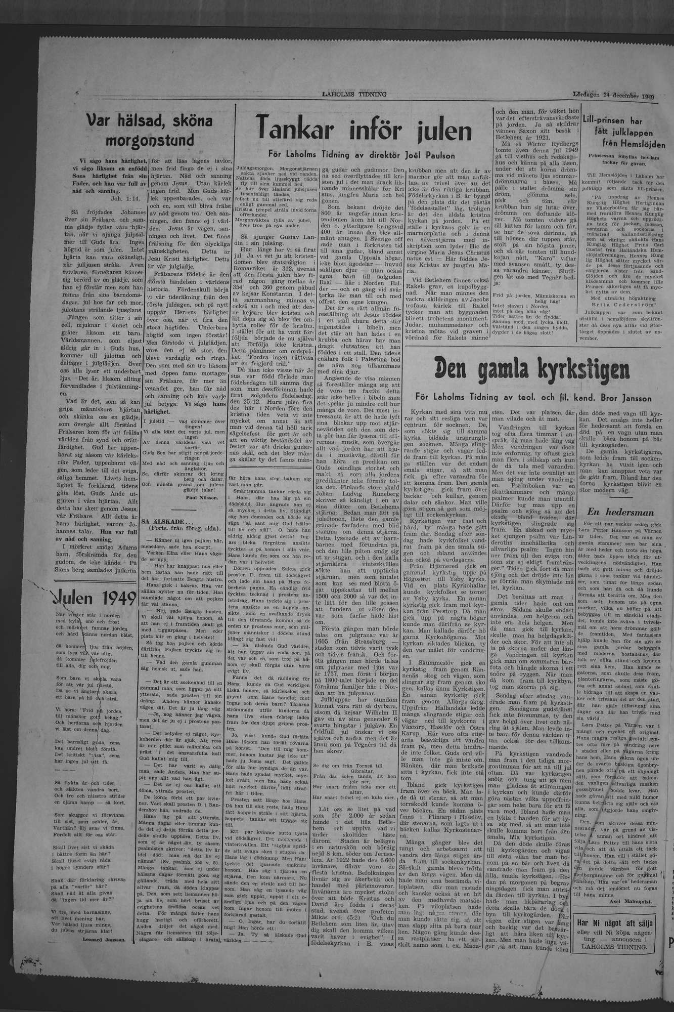 Laholms Tidning Lördag 24 december 1949, sida 6