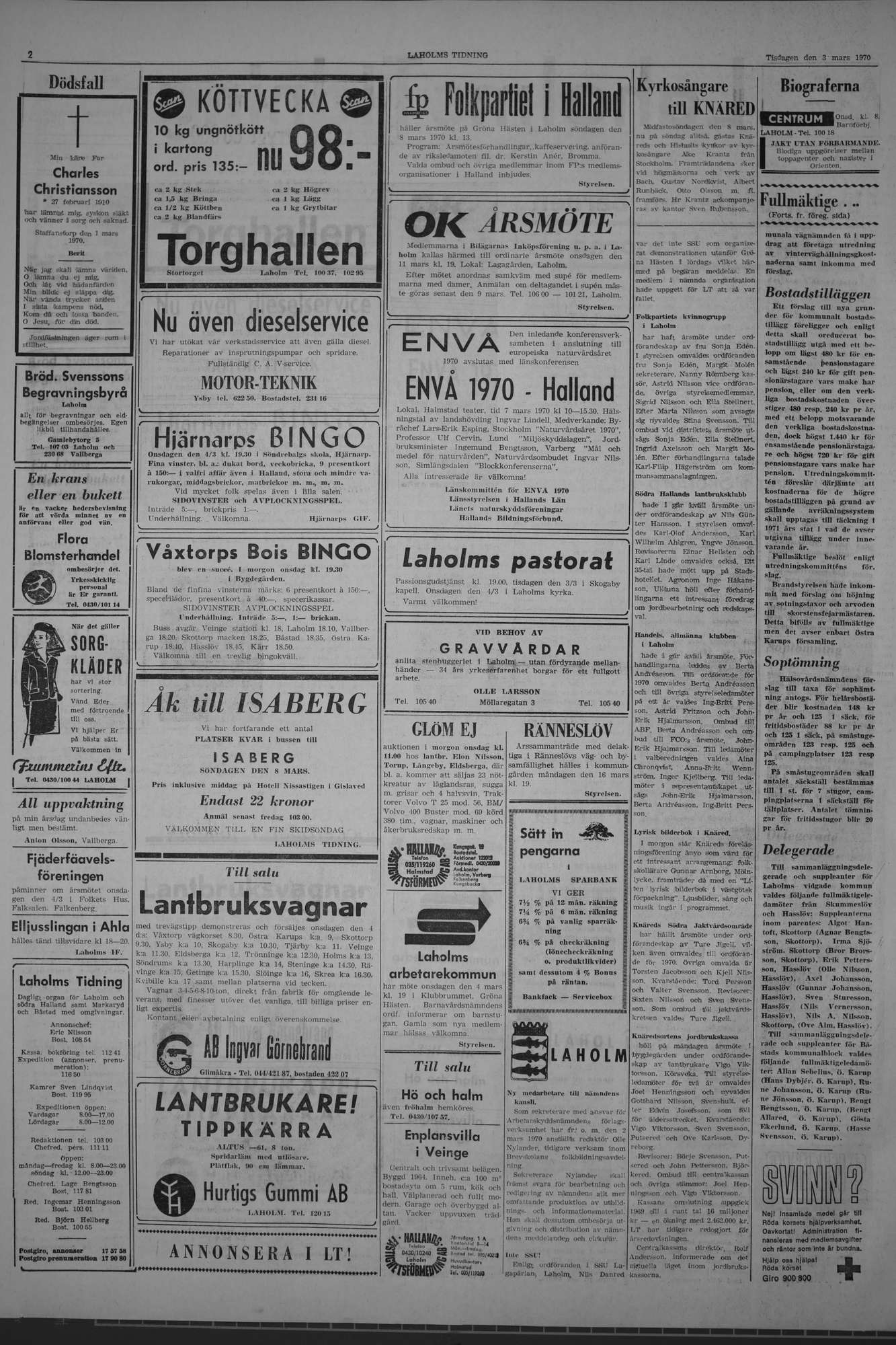 Laholms Tidning Tisdag 3 mars 1970, sida 2