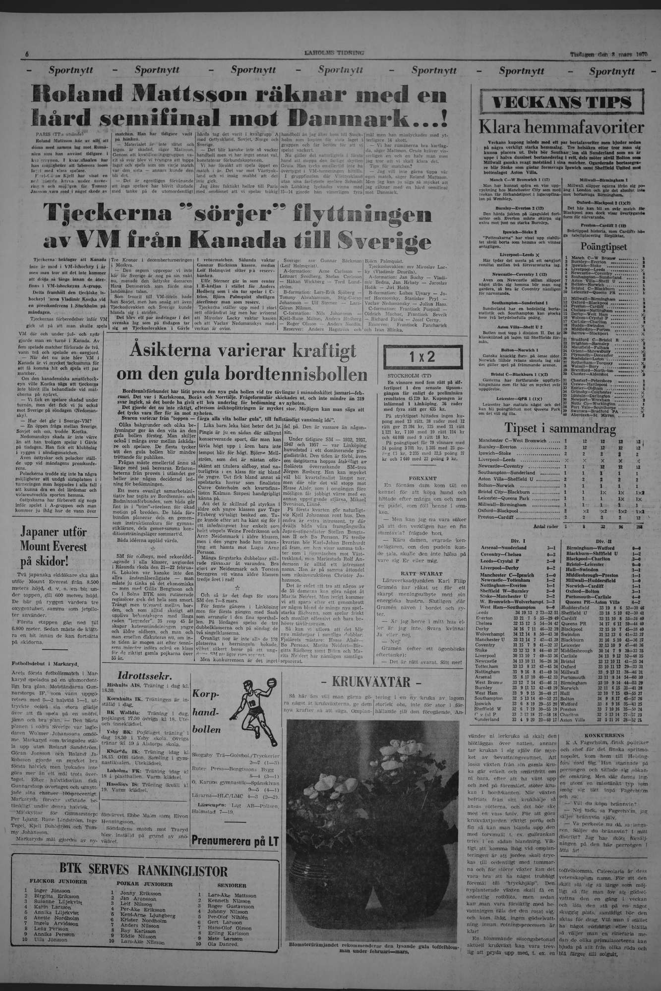 Laholms Tidning Tisdag 3 mars 1970, sida 6