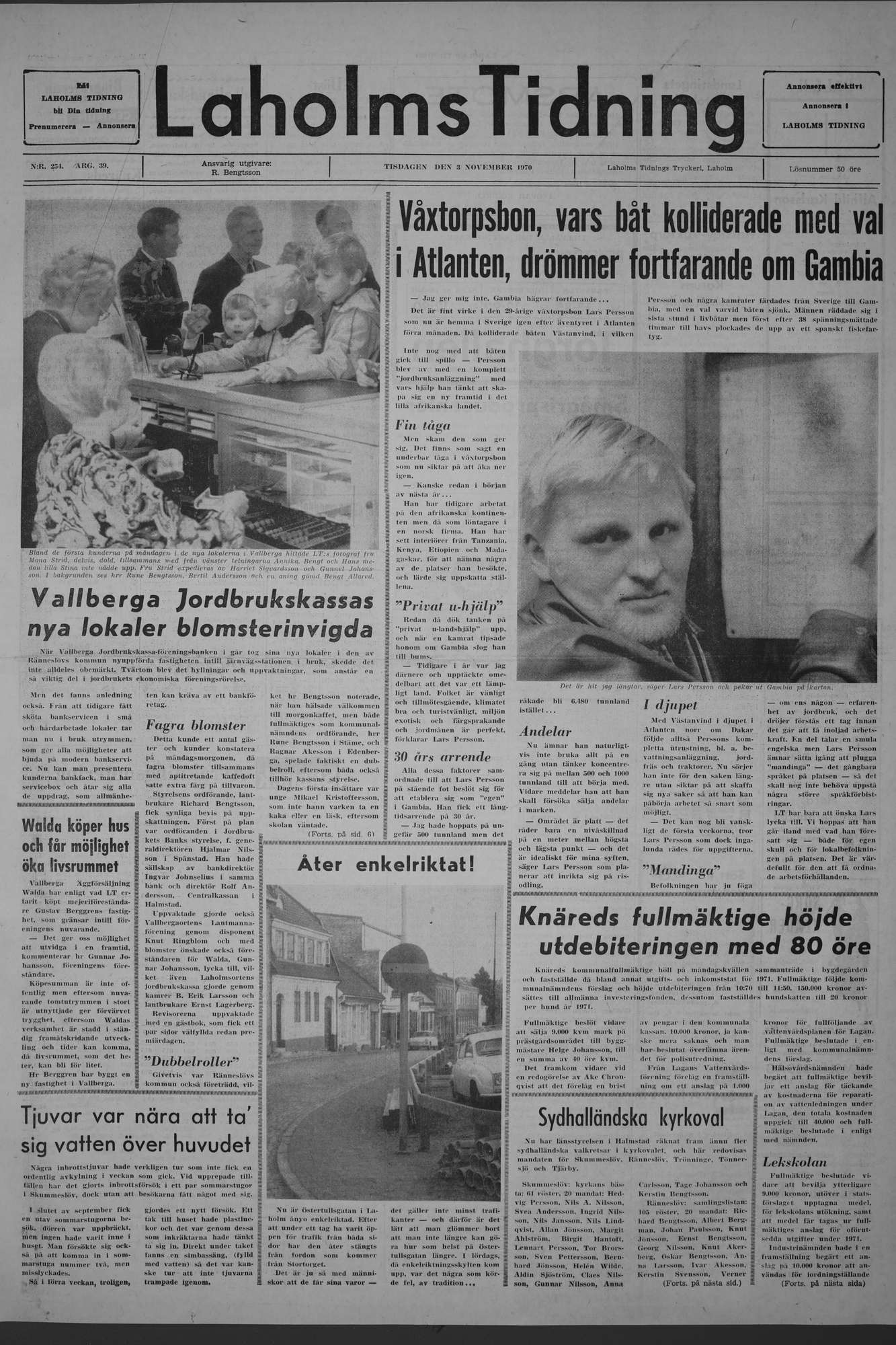Laholms Tidning Tisdag 3 november 1970, sida 1
