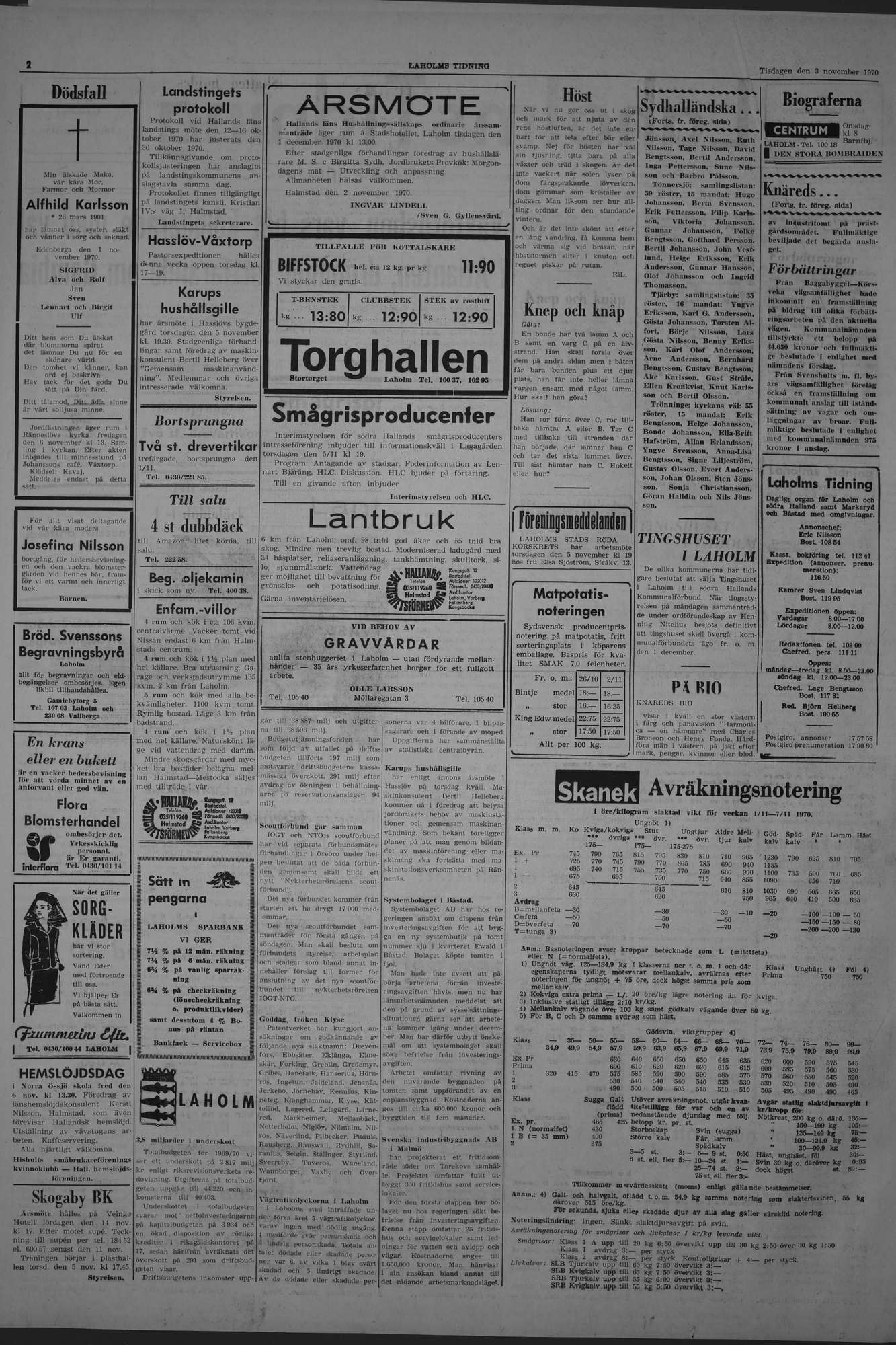 Laholms Tidning Tisdag 3 november 1970, sida 2