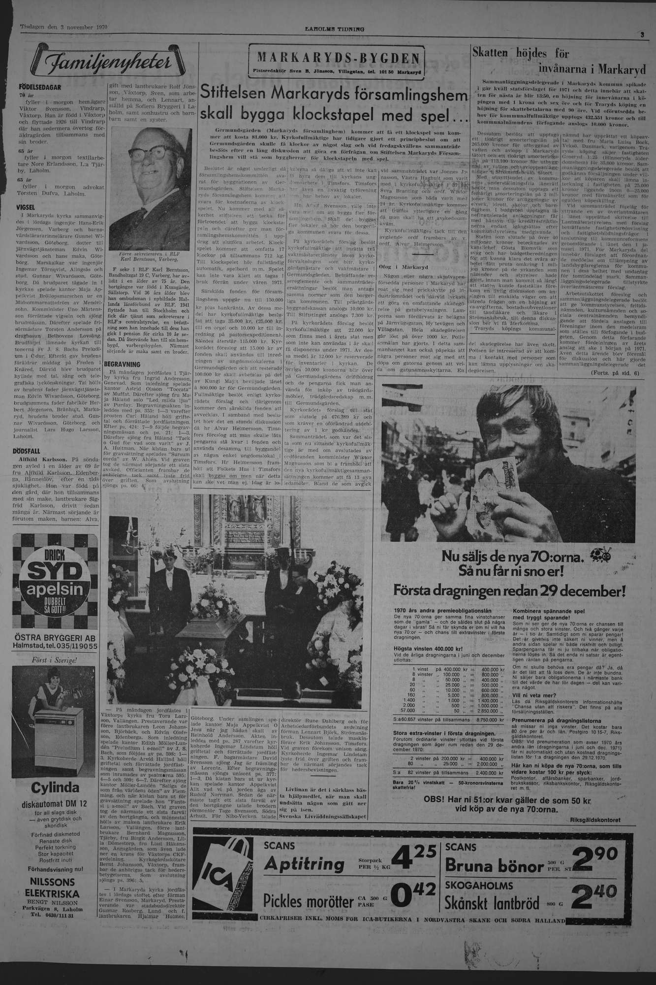 Laholms Tidning Tisdag 3 november 1970, sida 3