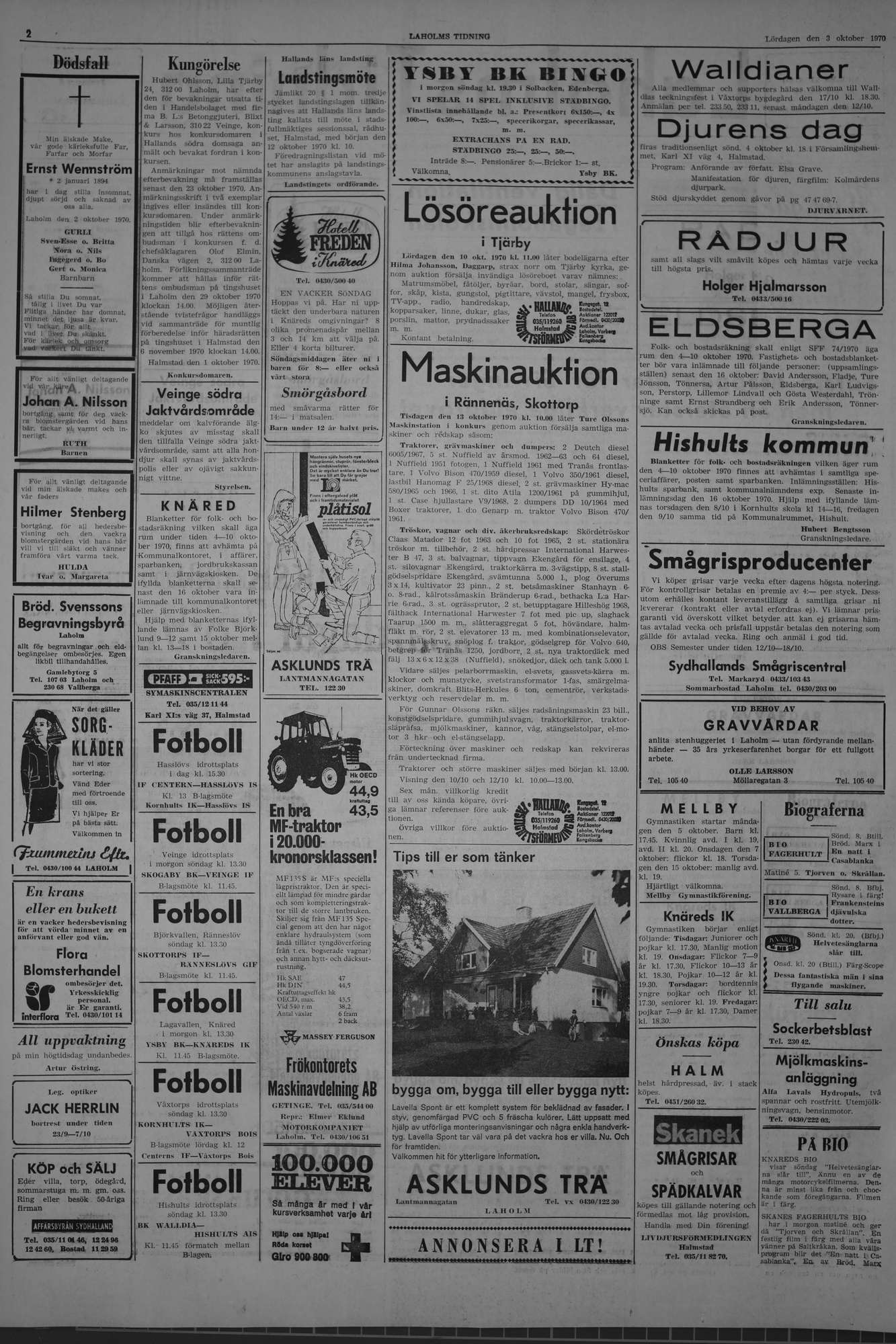 Laholms Tidning Lördag 3 oktober 1970, sida 2