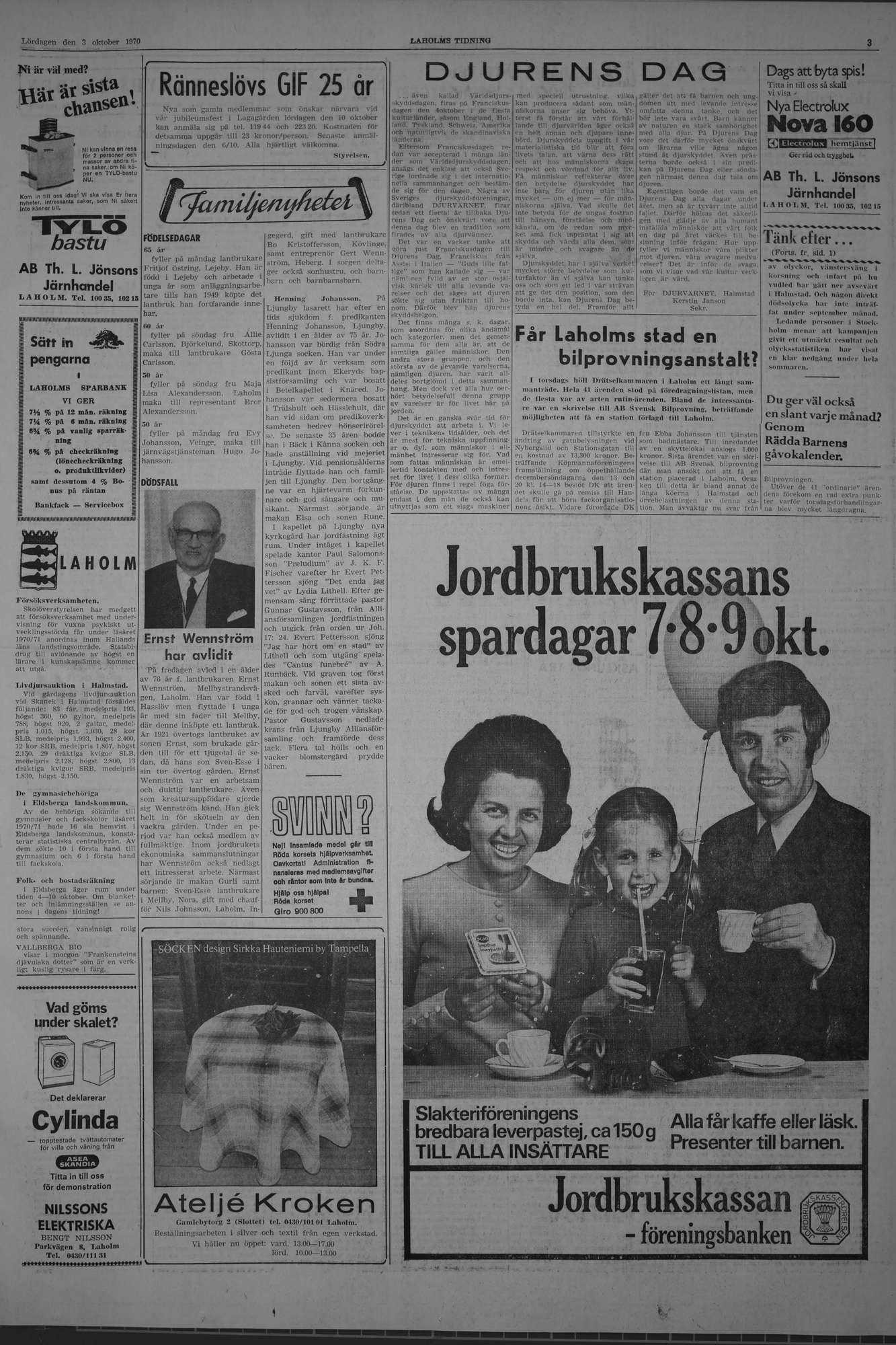 Laholms Tidning Lördag 3 oktober 1970, sida 3