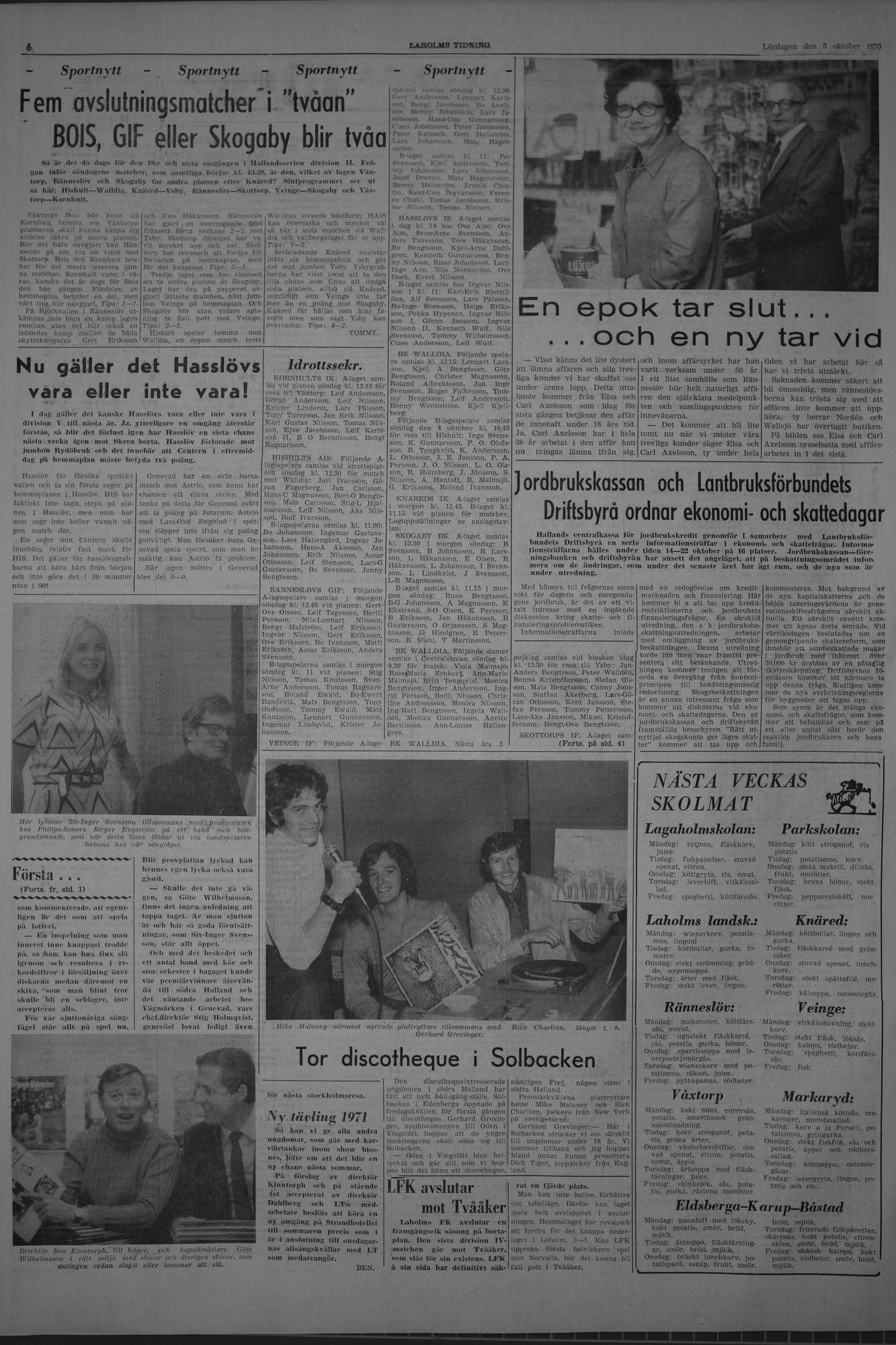 Laholms Tidning Lördag 3 oktober 1970, sida 6