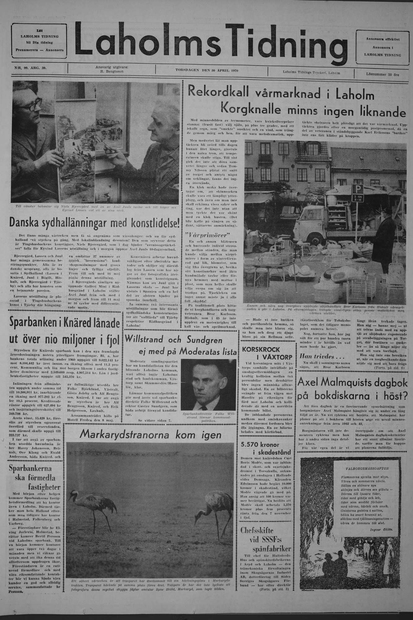 Laholms Tidning Torsdag 30 april 1970, sida 1