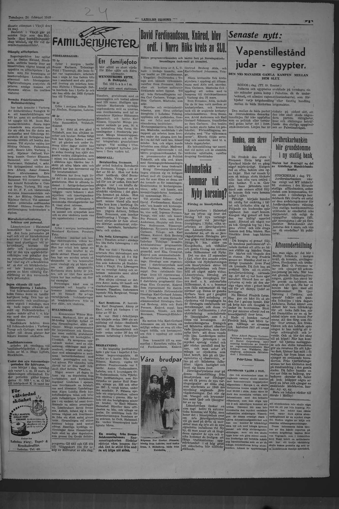 Laholms Tidning Torsdag 24 februari 1949, sida 3