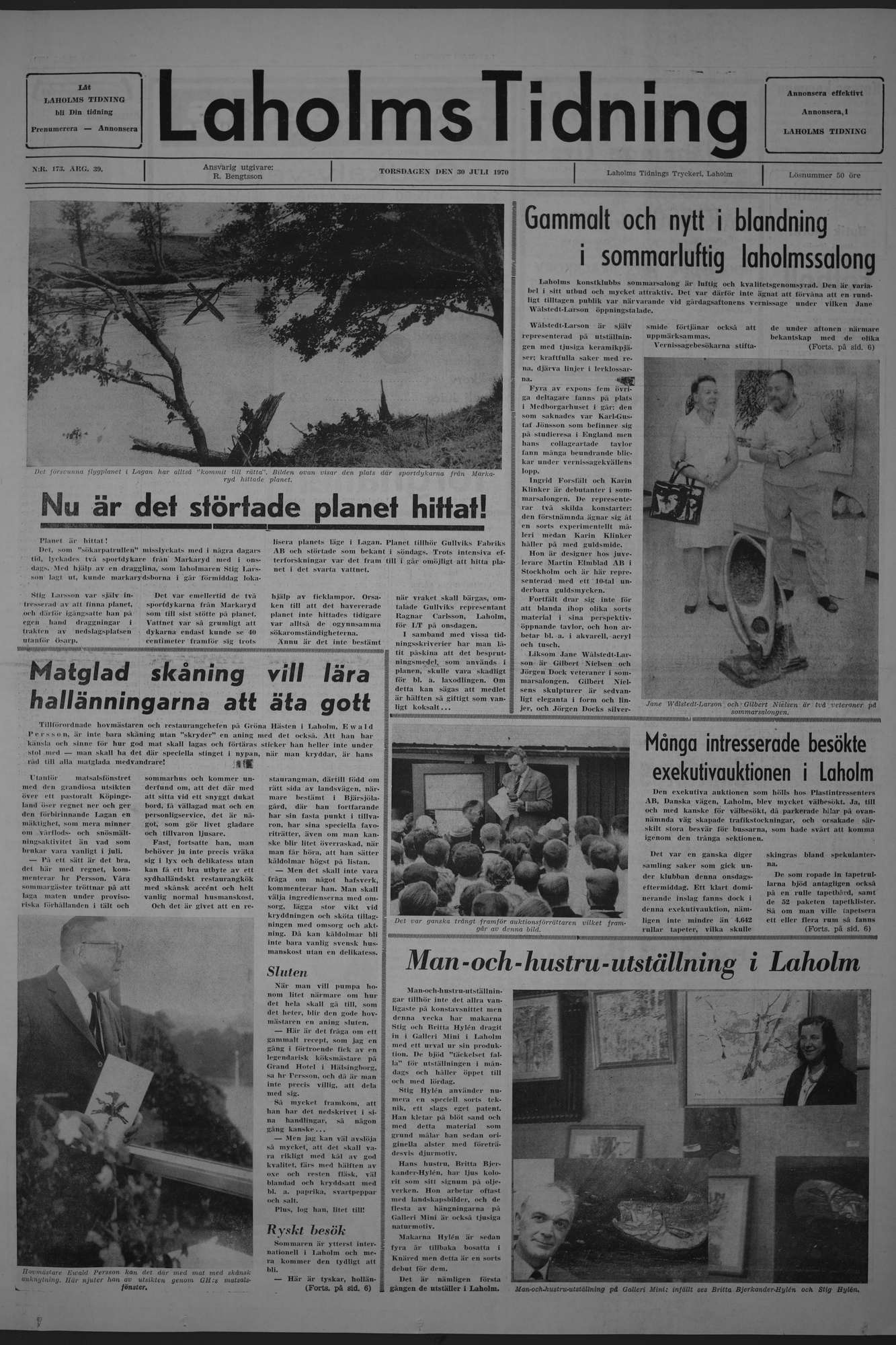 Laholms Tidning Torsdag 30 juli 1970, sida 1