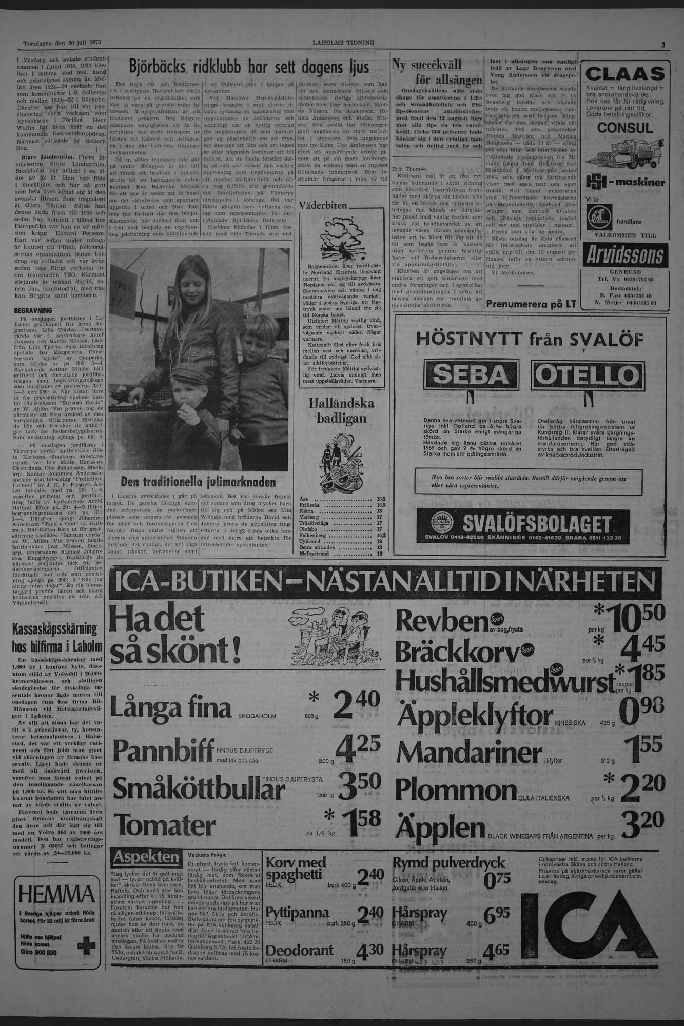 Laholms Tidning Torsdag 30 juli 1970, sida 3