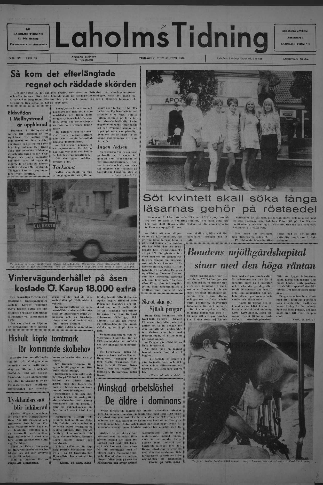Laholms Tidning Tisdag 30 juni 1970, sida 1