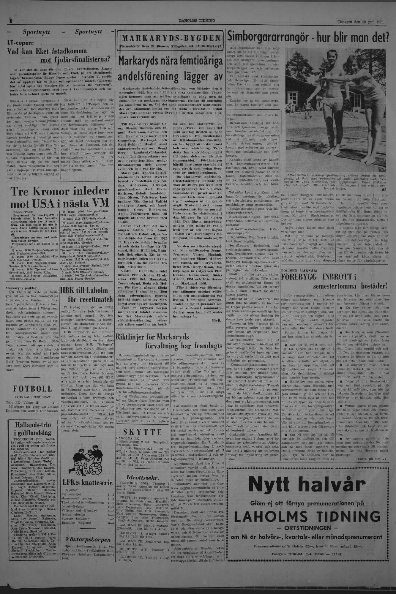 Laholms Tidning Tisdag 30 juni 1970, sida 6