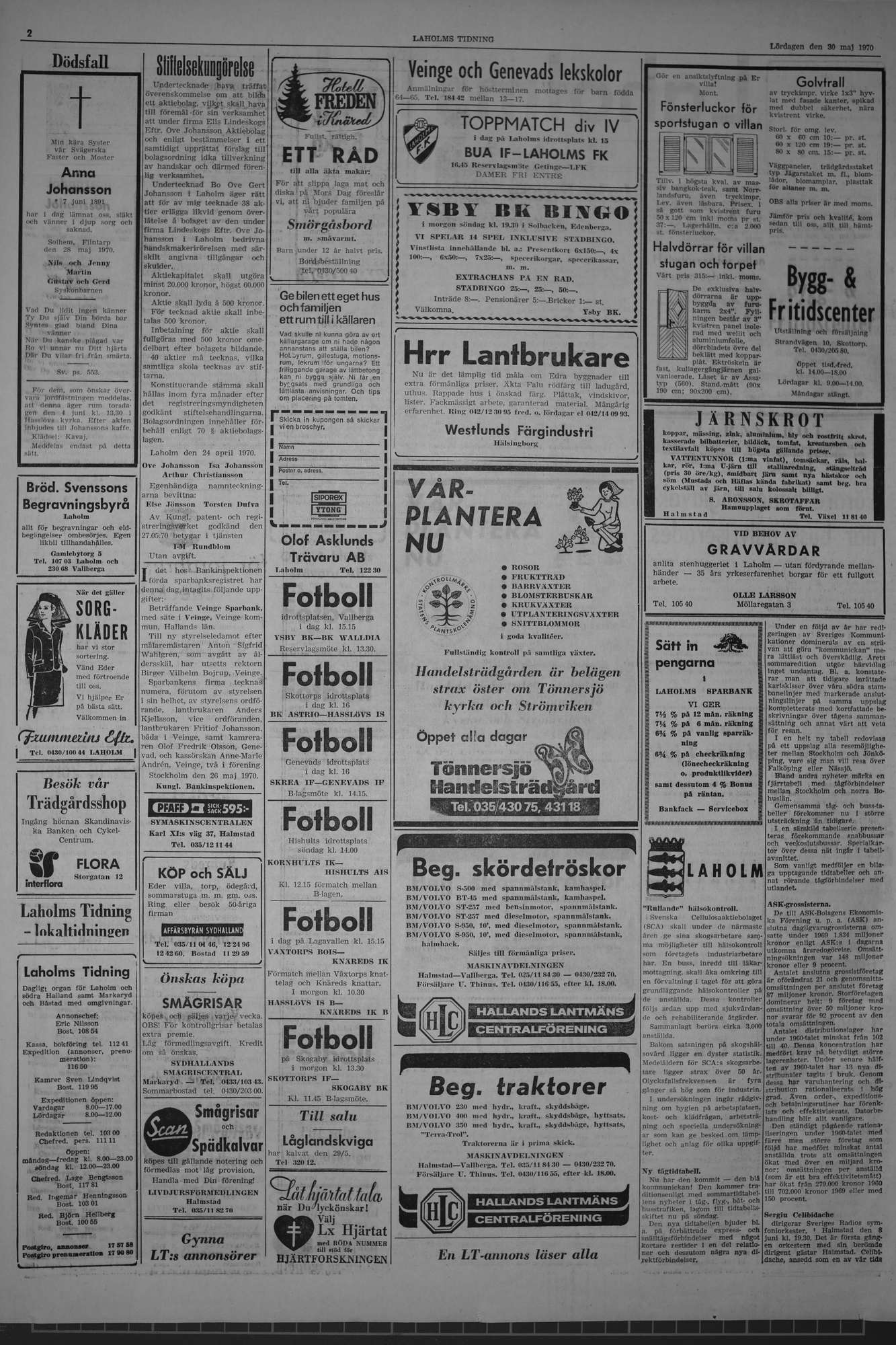 Laholms Tidning Lördag 30 maj 1970, sida 2
