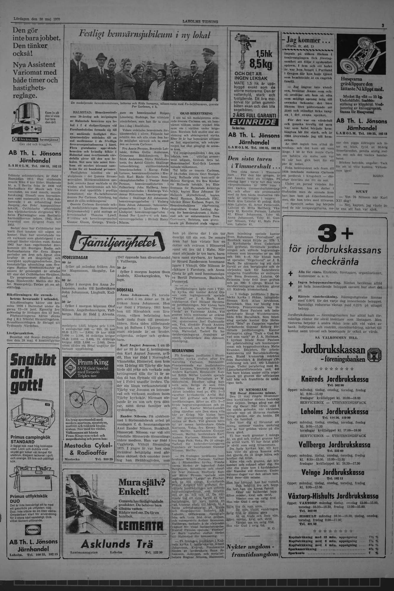 Laholms Tidning Lördag 30 maj 1970, sida 3