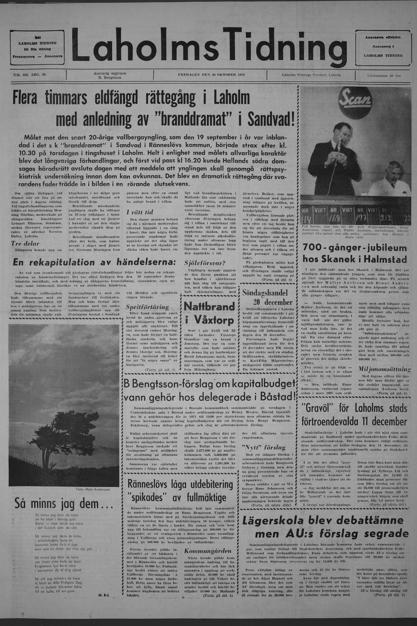 Laholms Tidning Fredag 30 oktober 1970, sida 1