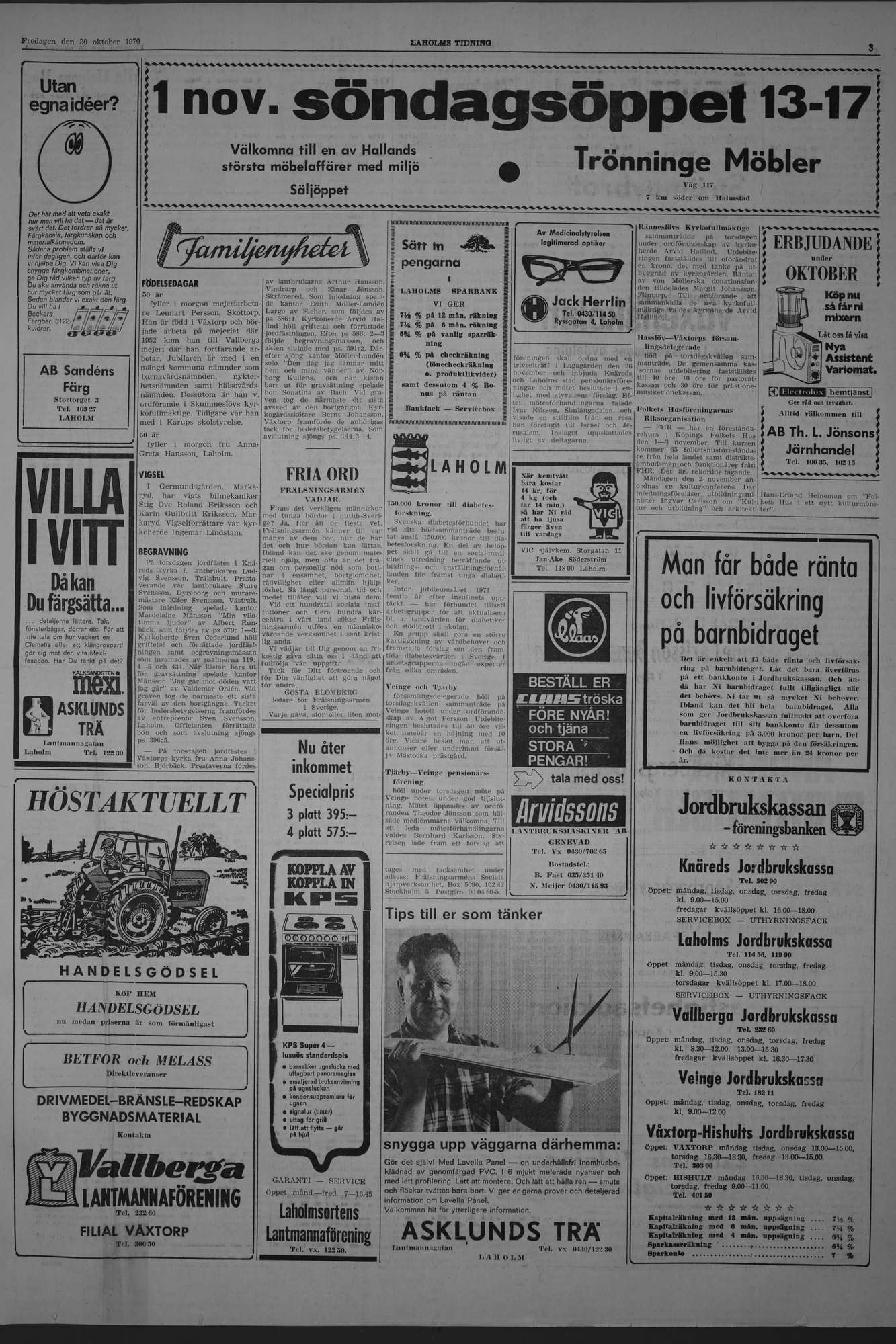 Laholms Tidning Fredag 30 oktober 1970, sida 3