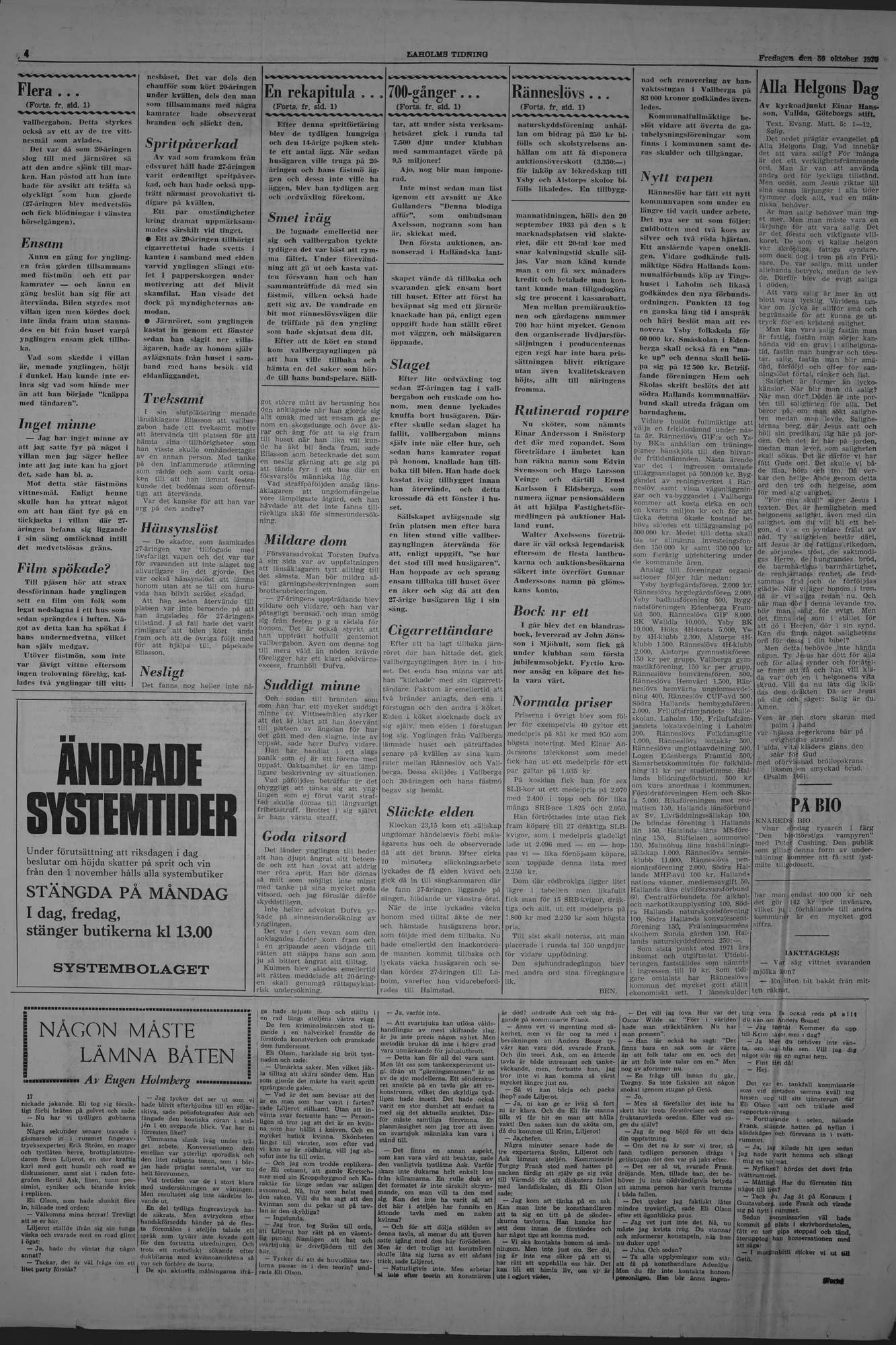 Laholms Tidning Fredag 30 oktober 1970, sida 4