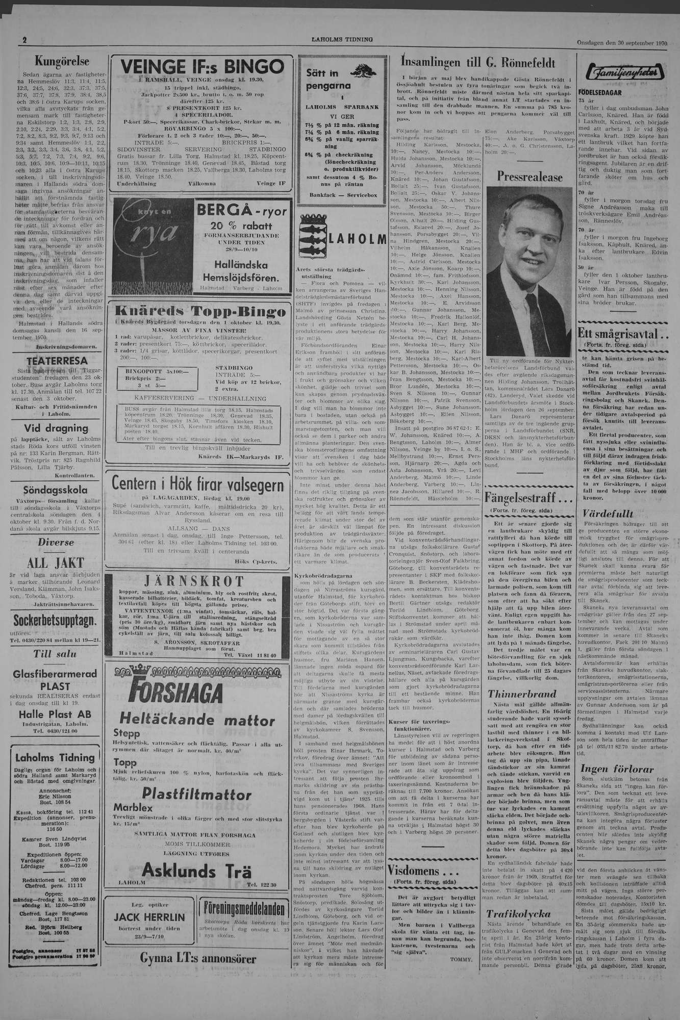Laholms Tidning Onsdag 30 september 1970, sida 2