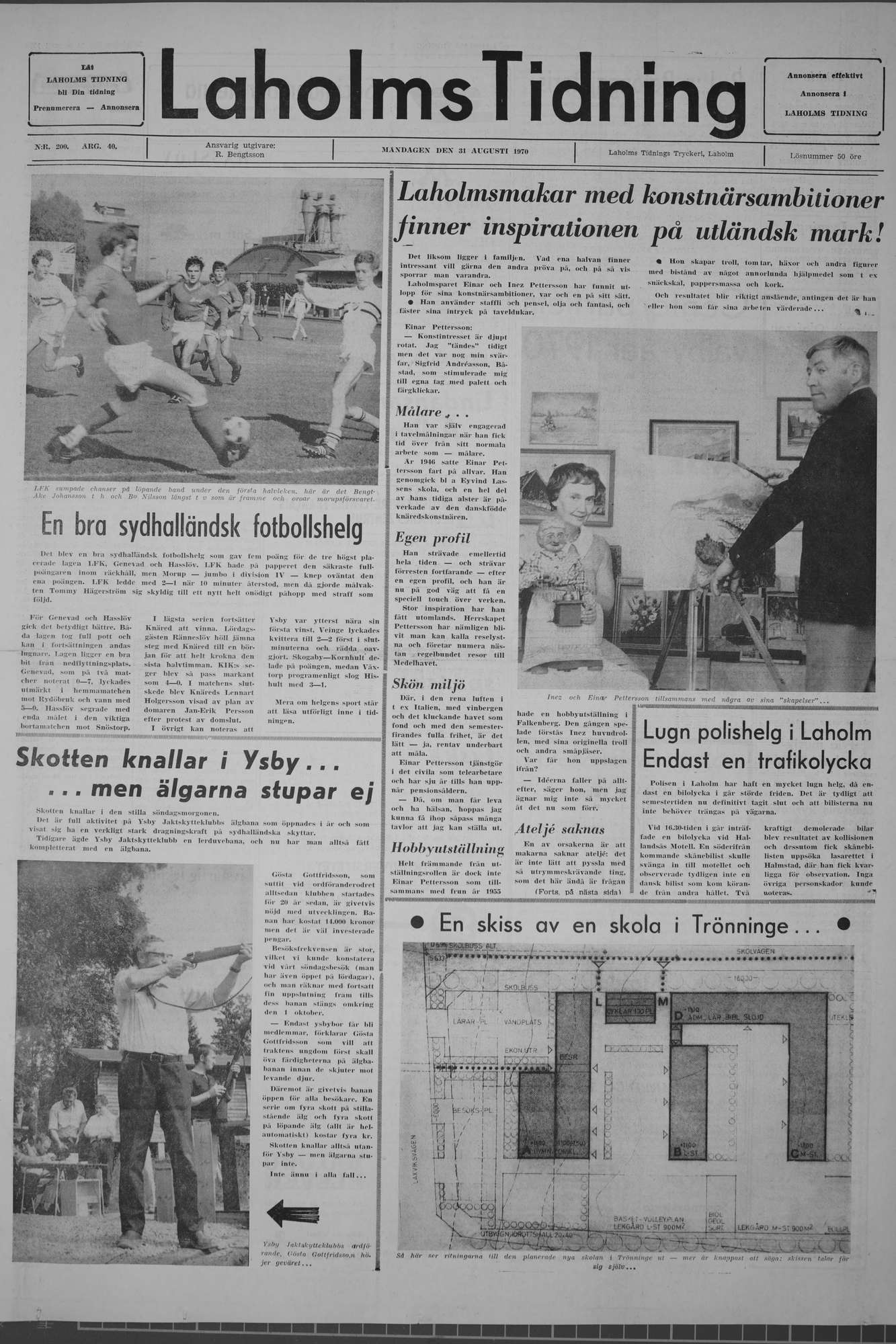 Laholms Tidning Måndag 31 augusti 1970, sida 1