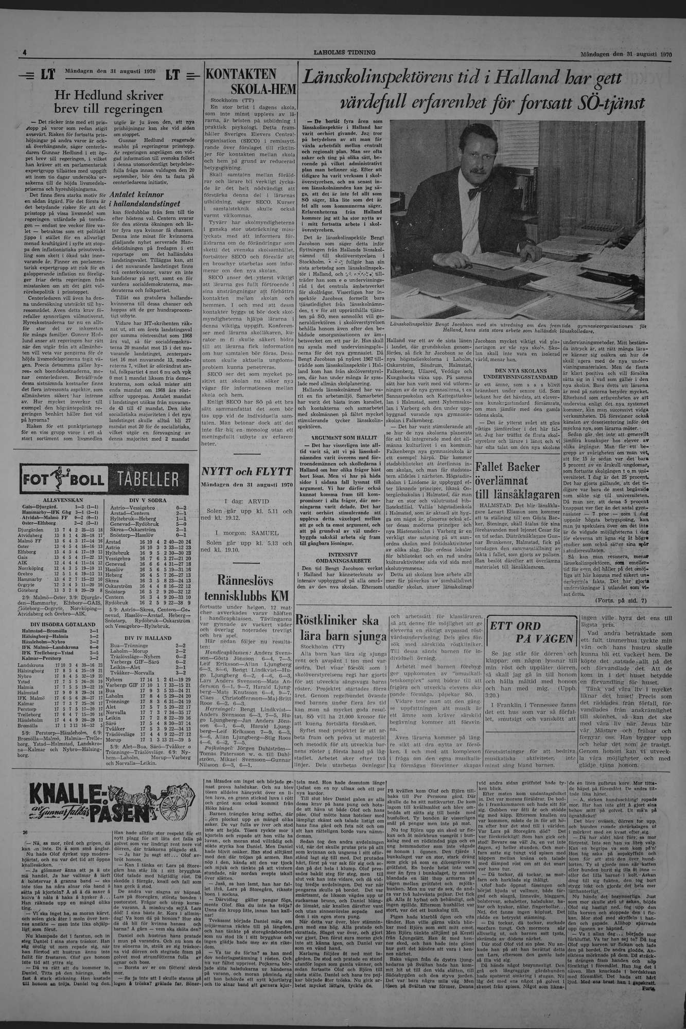 Laholms Tidning Måndag 31 augusti 1970, sida 4