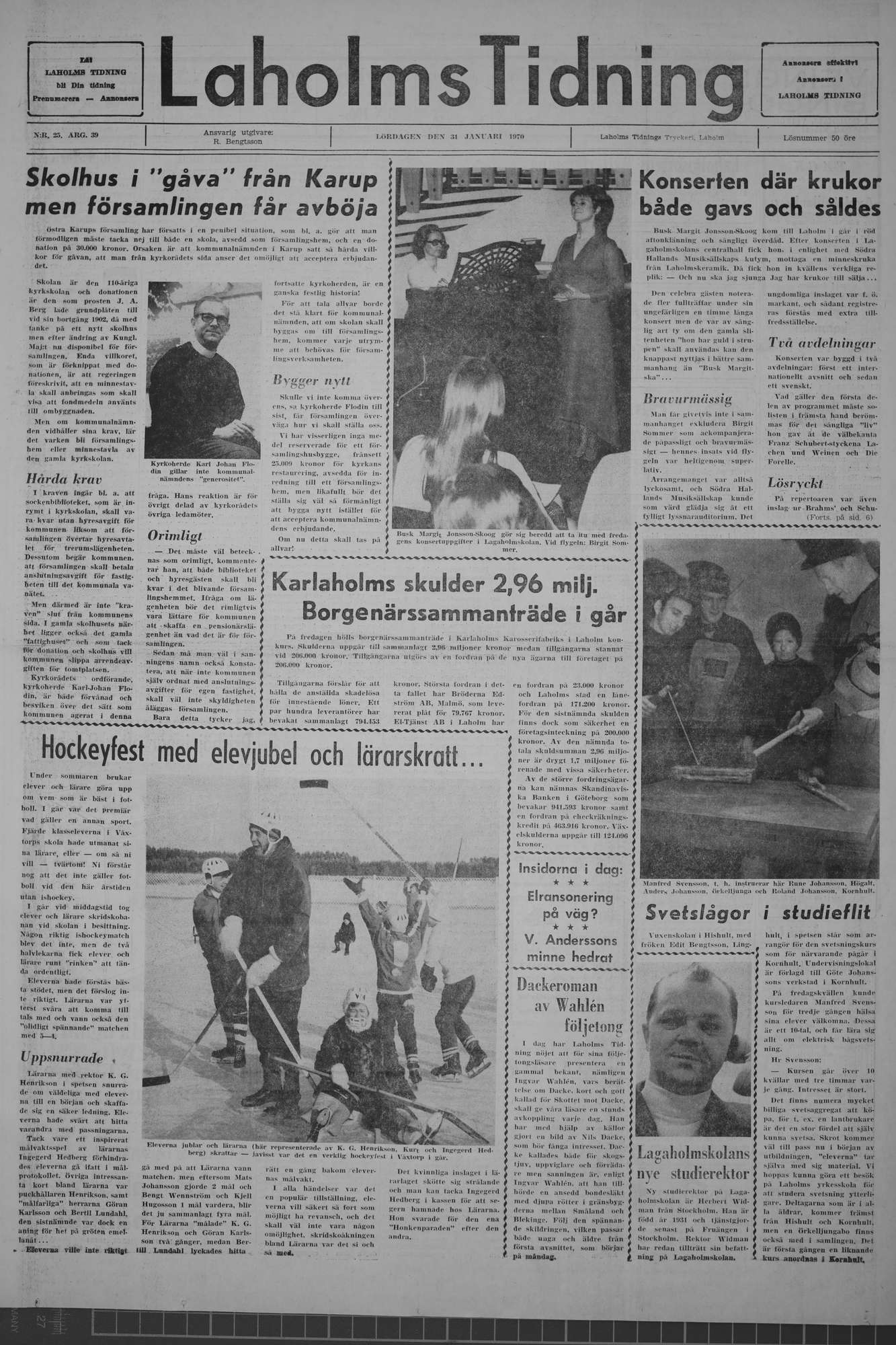 Laholms Tidning Lördag 31 januari 1970, sida 1