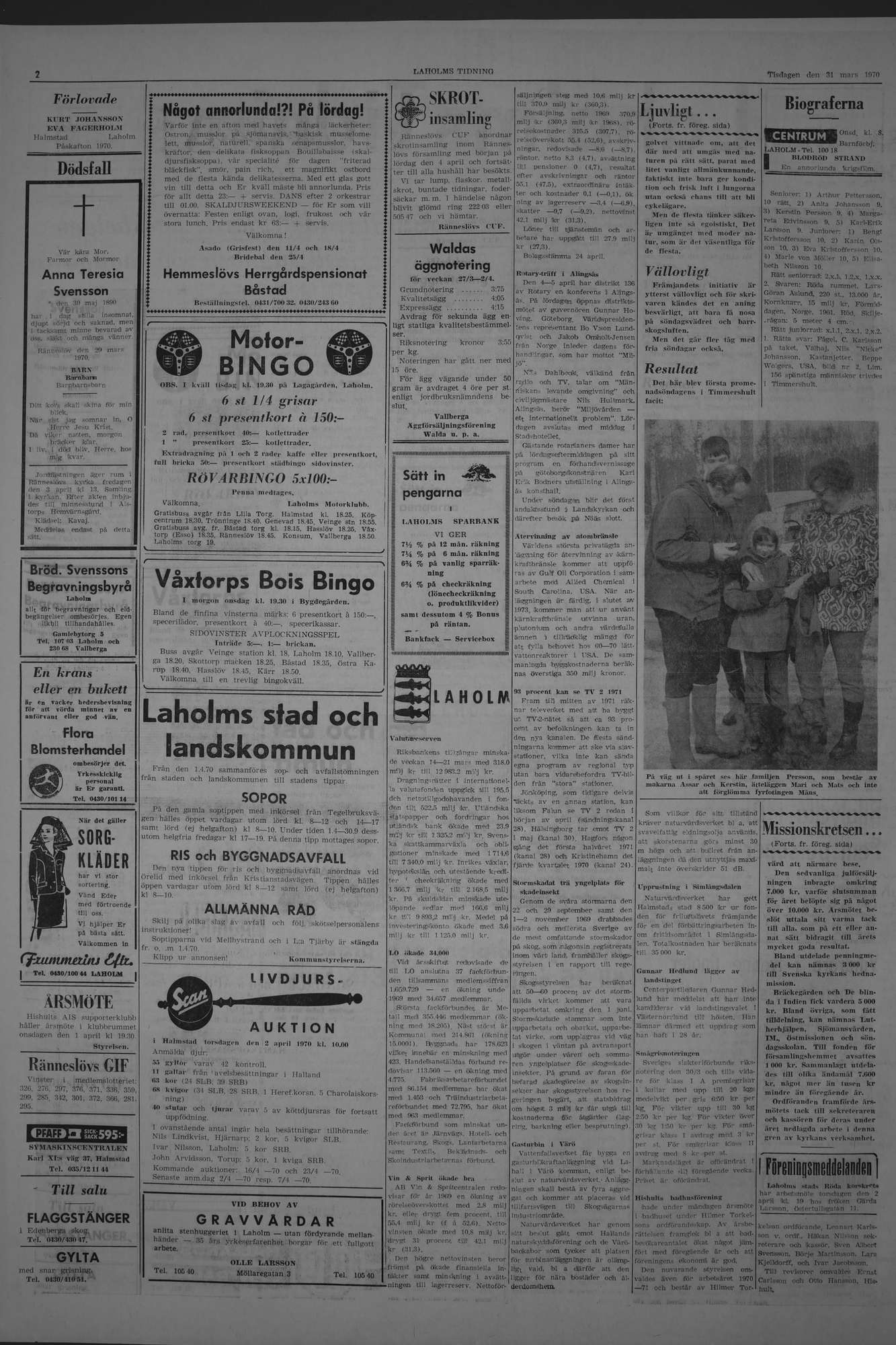 Laholms Tidning Tisdag 31 mars 1970, sida 2