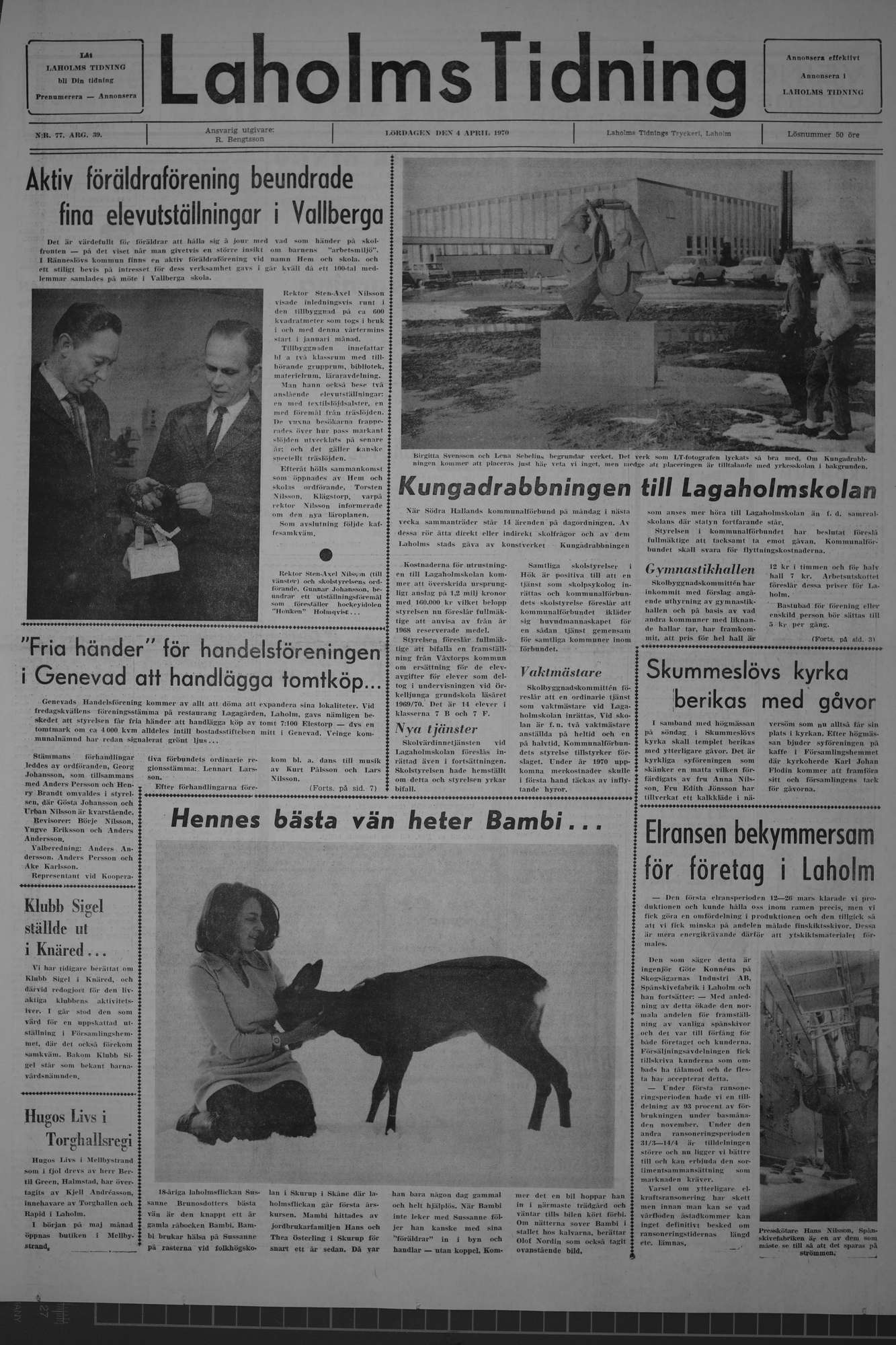 Laholms Tidning Lördag 4 april 1970, sida 1