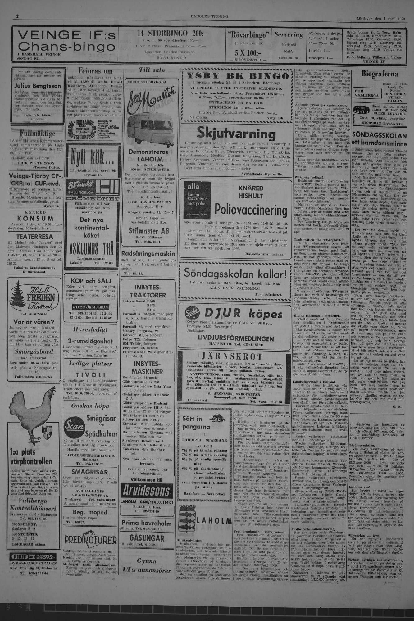 Laholms Tidning Lördag 4 april 1970, sida 2