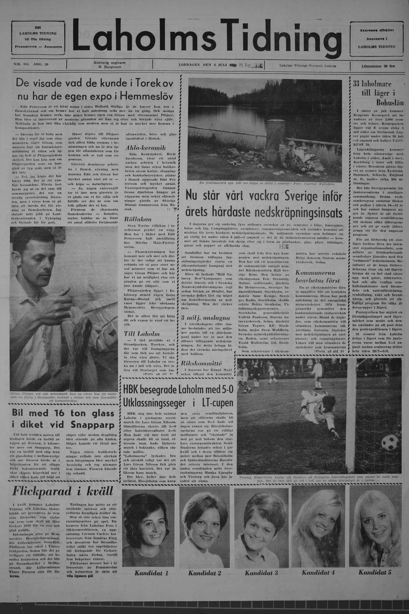 Laholms Tidning Lördag 4 juli 1970, sida 1