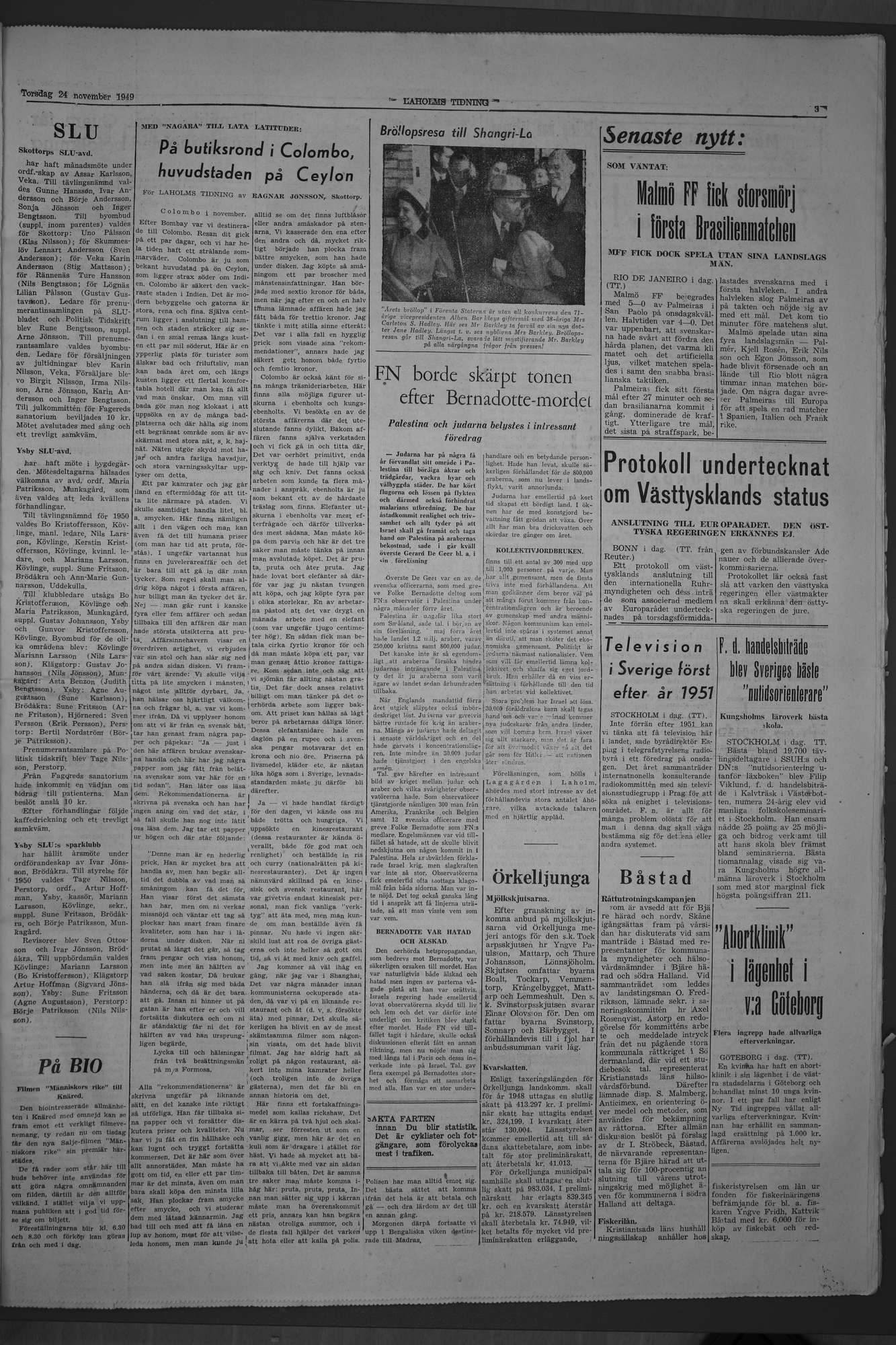 Laholms Tidning Torsdag 24 november 1949, sida 3
