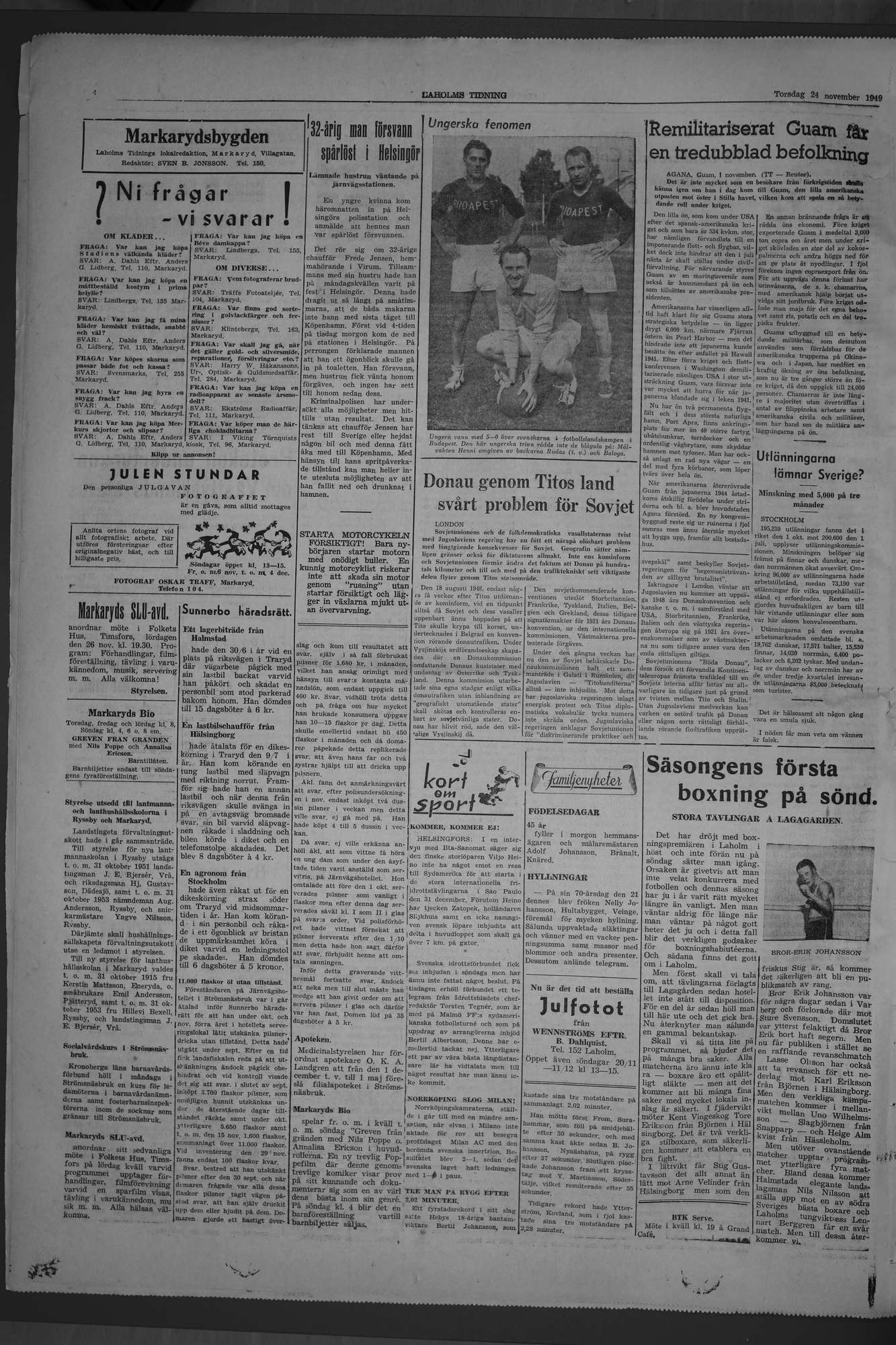 Laholms Tidning Torsdag 24 november 1949, sida 4