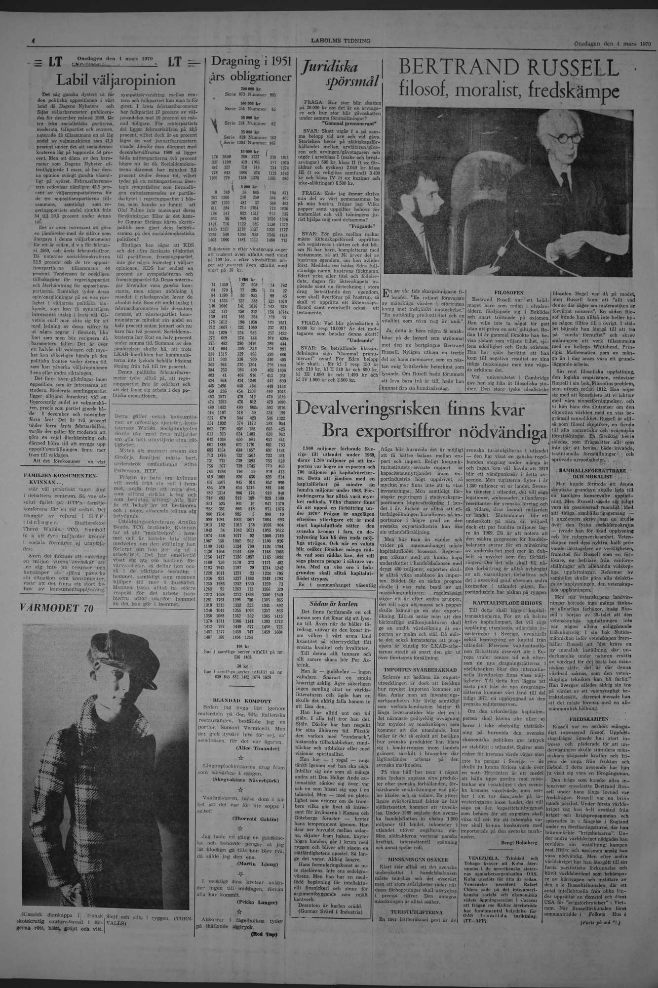 Laholms Tidning Onsdag 4 mars 1970, sida 4