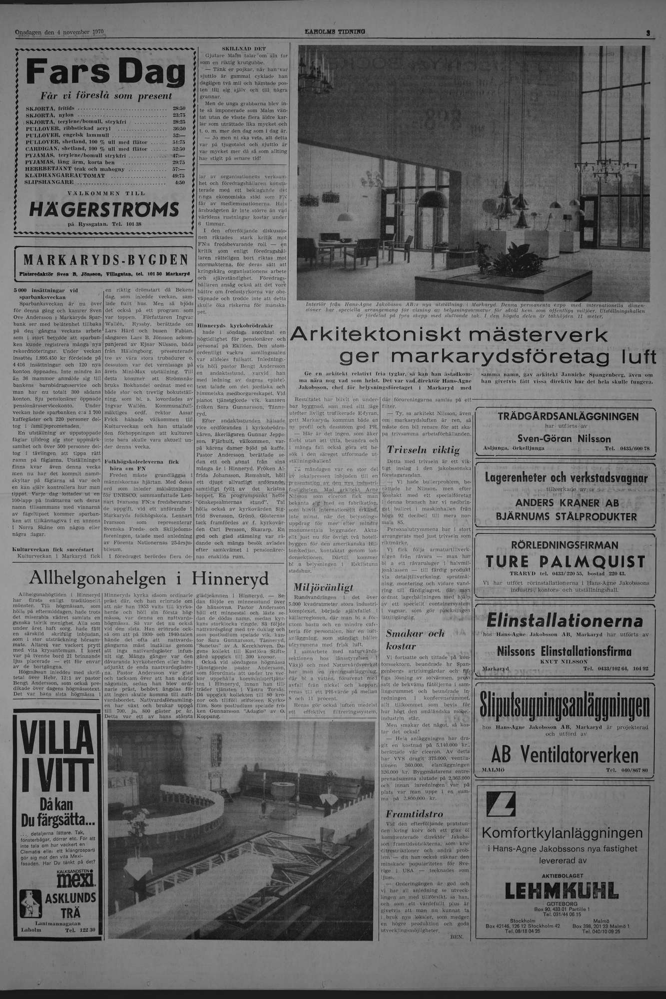 Laholms Tidning Onsdag 4 november 1970, sida 3