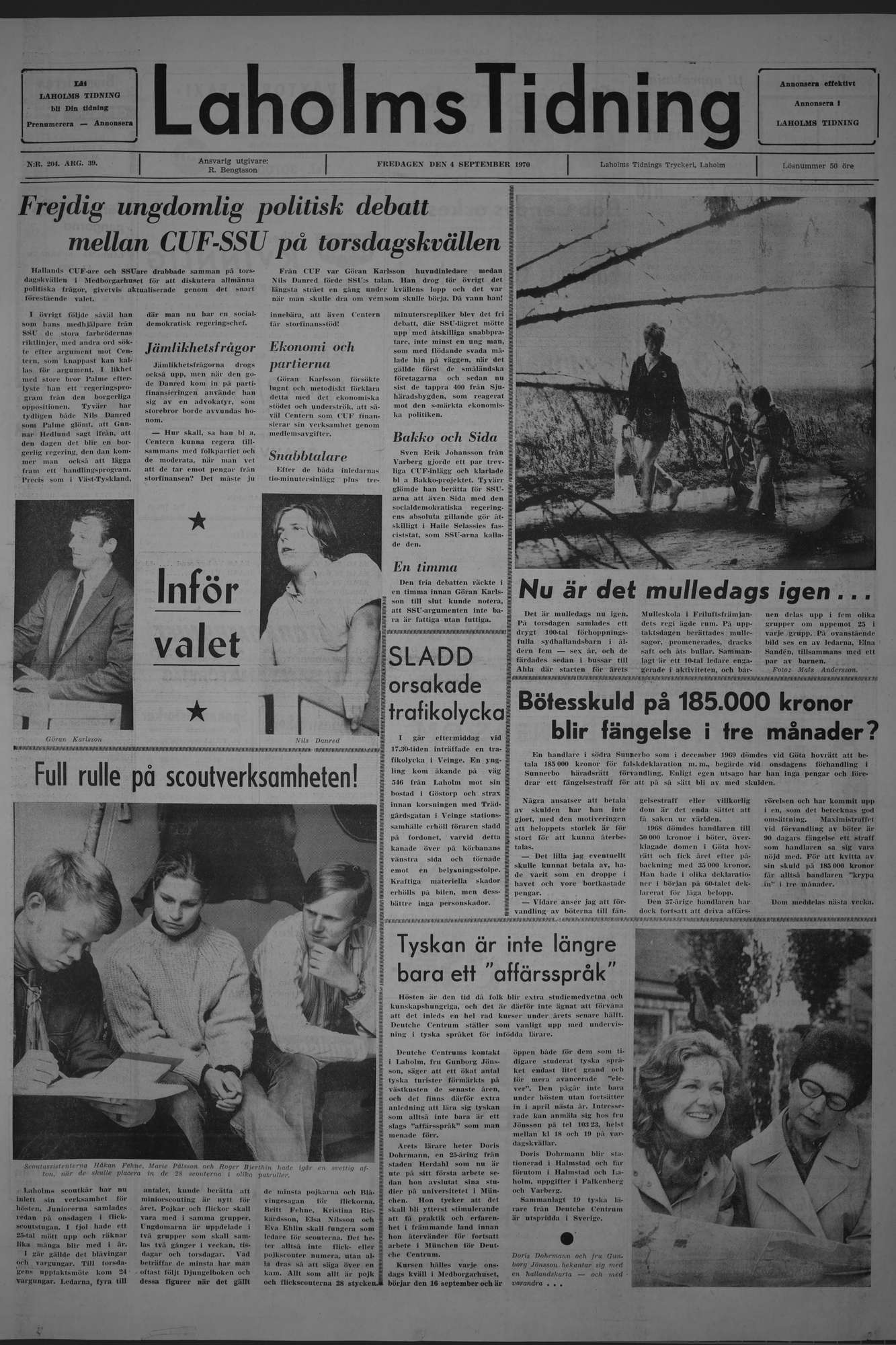 Laholms Tidning Fredag 4 september 1970, sida 1
